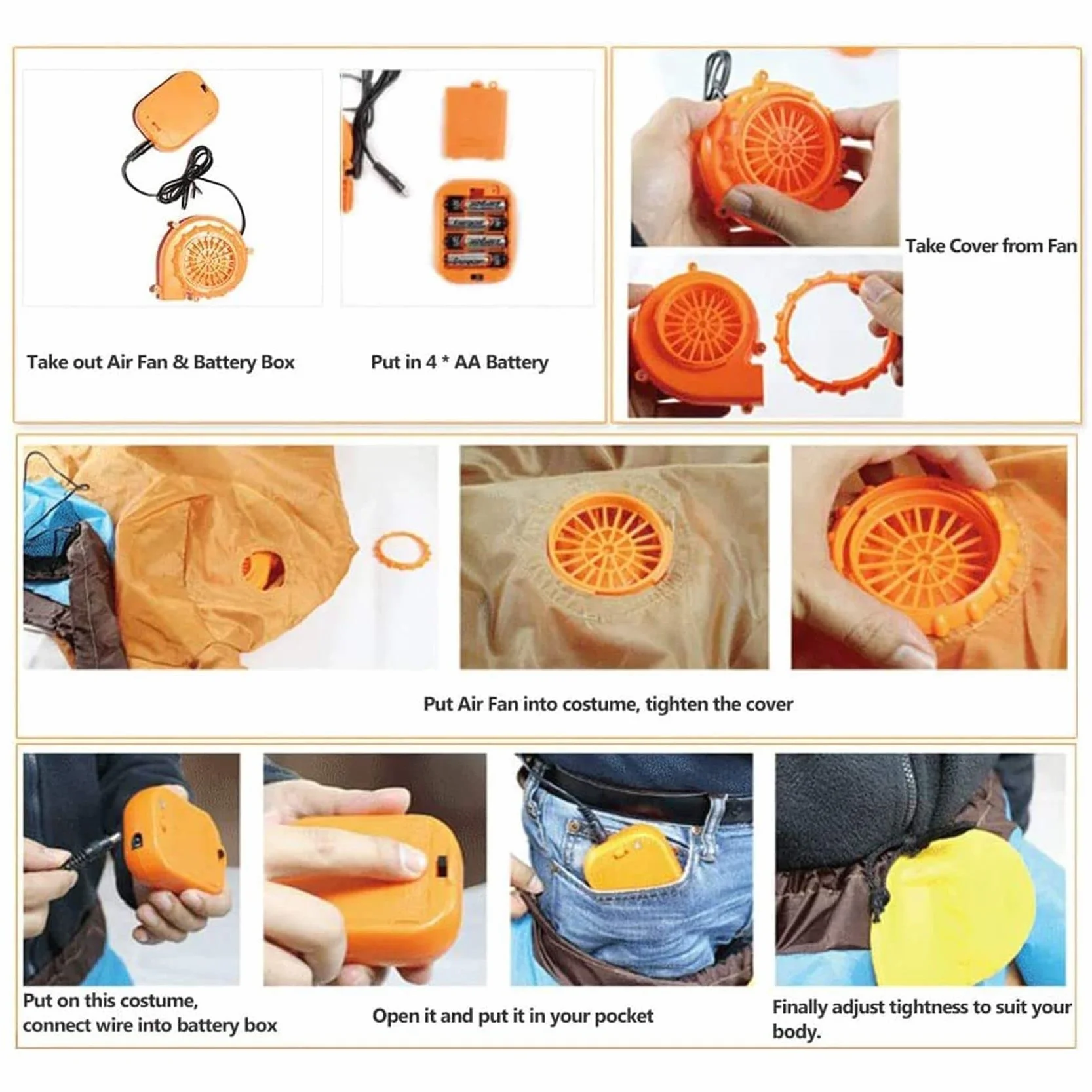 Ventilador Soplador para Disfraz de Dinosaurio o Cabeza de Mascota U de Disfraces Inflables, Naranja