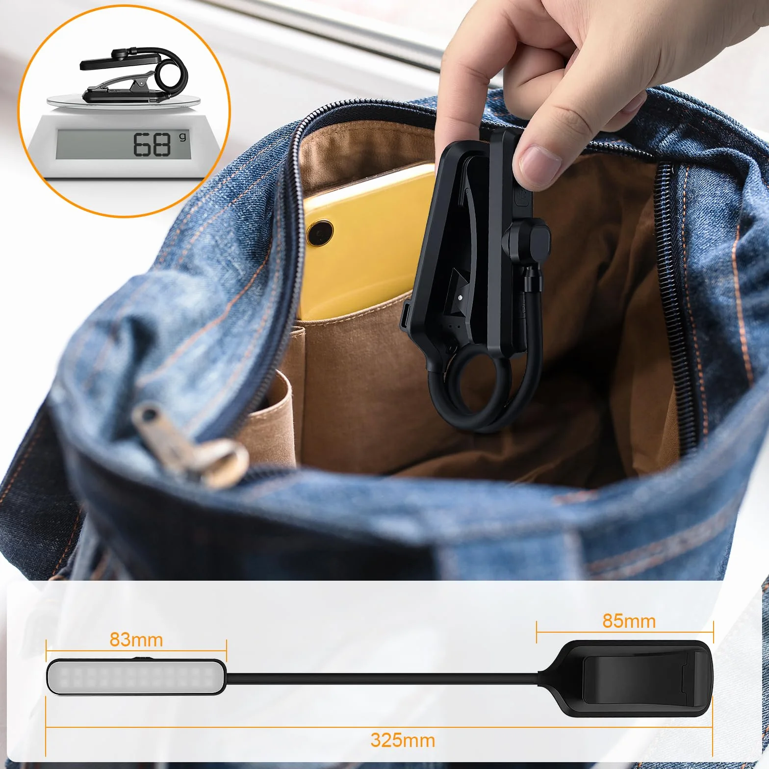Karidi 24 LED Luz de Lectura Recargable 360°, USB-C, Pinza para Libros, 80H Cuidado Ocular, Negro