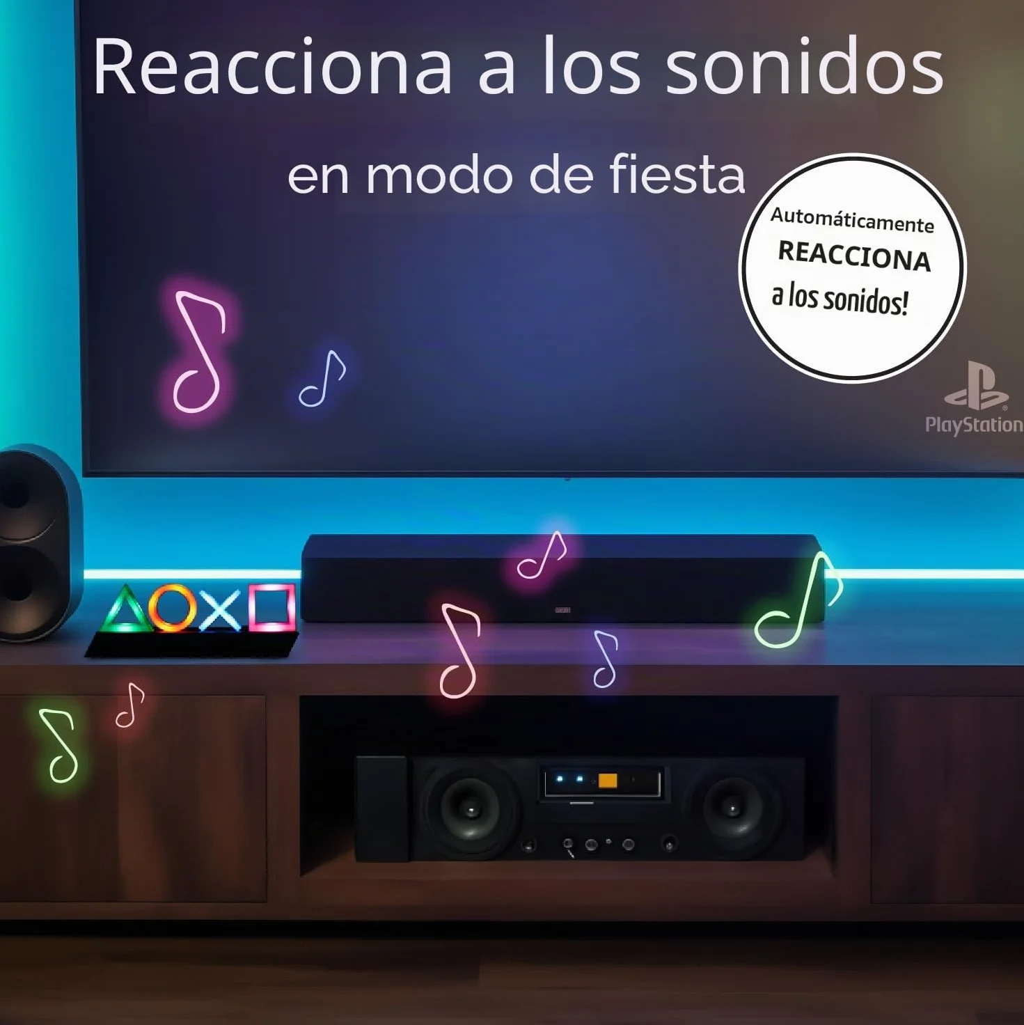 PlayStation Iconos Luz Lámpara Oficial 3 Modos Decoración Gamer Reactiva Sonido
