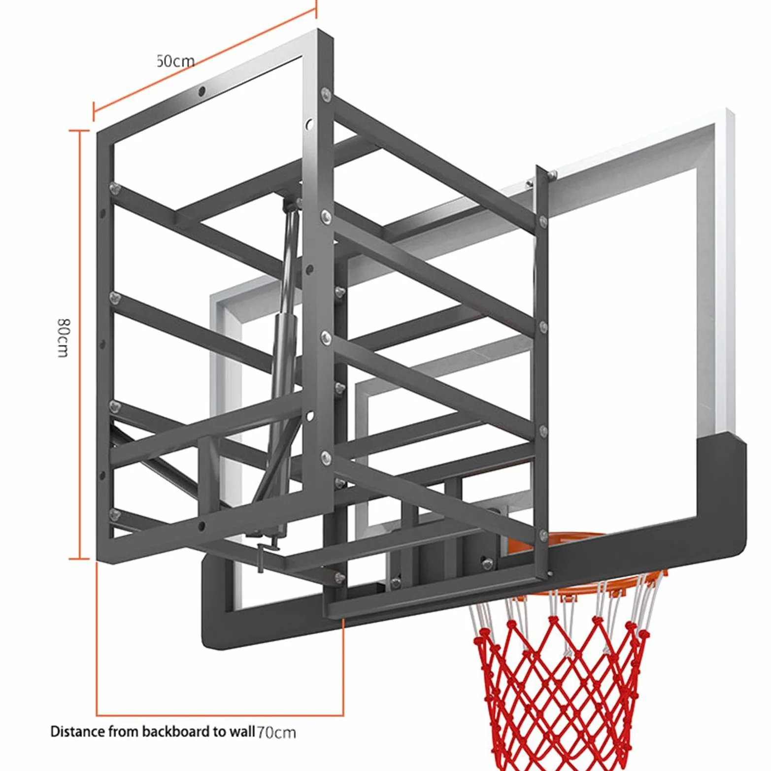 Aro de baloncesto para exteriores de altura ajustable, soporte de pared con tablero de vidrio templado para gimnasios, garajes, escuelas, ideal para adolescentes y adultos