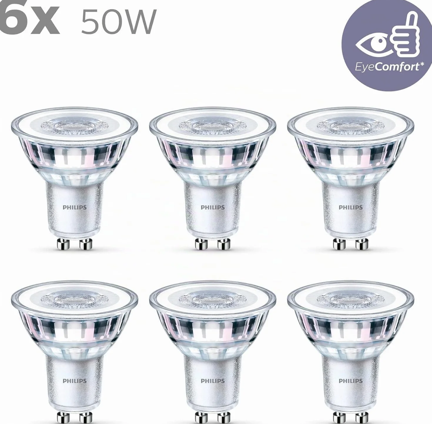 Philips Bombilla LED GU10 50W luz blanca cálida pack 6