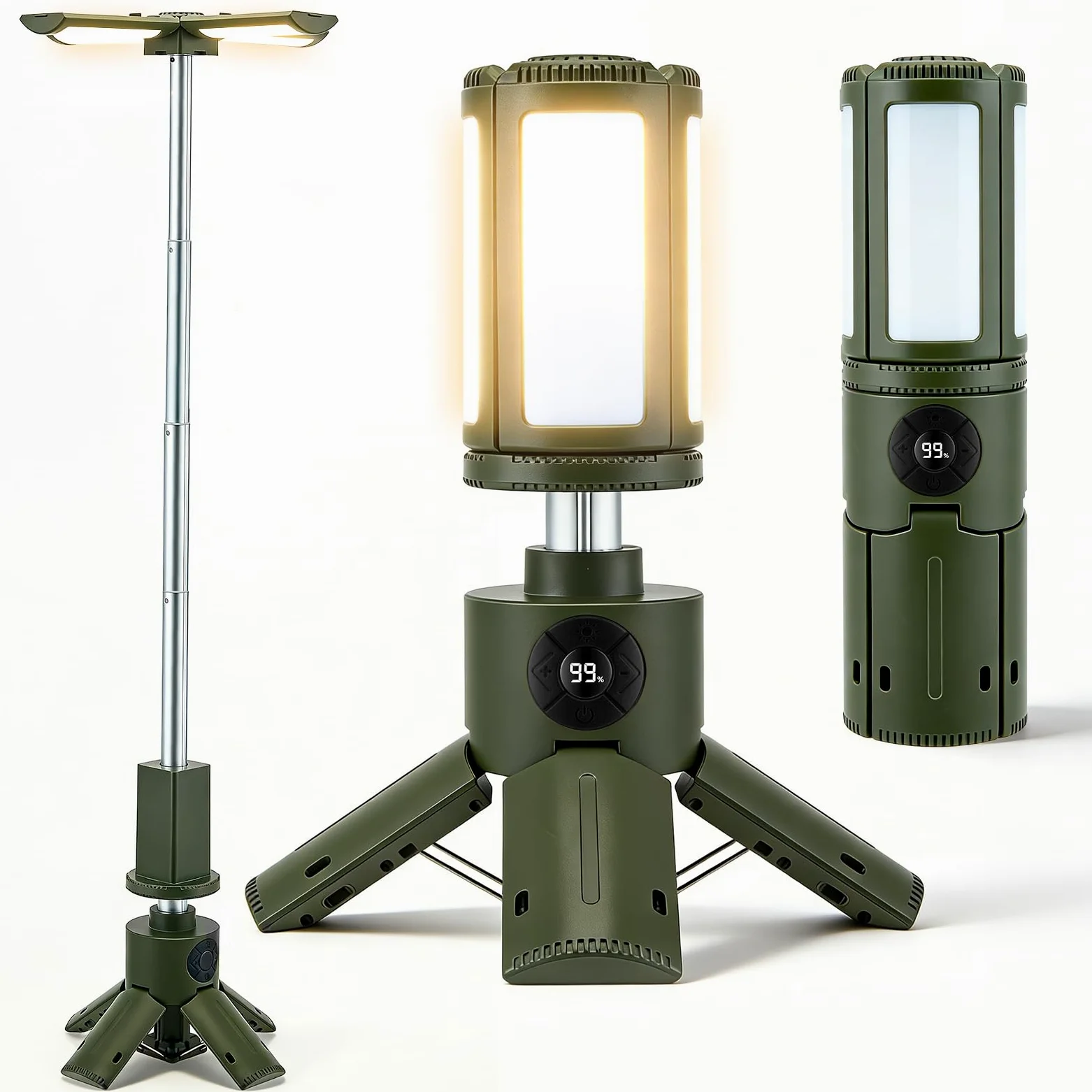 Luz Camping LED Recargable 8000mAh Lámpara Telescópica con Trípode 4 Modos de Color 11 Niveles Regulables SOS Emergencia IPX5 Linterna Portátil para Camping Pesca Tienda Exterior