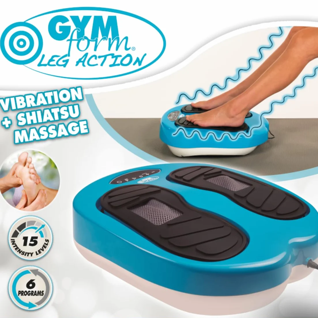 GYMFORM Masajeador de Pies y Piernas Shiatsu con Control Remoto, 6 Programas, 15 Velocidades