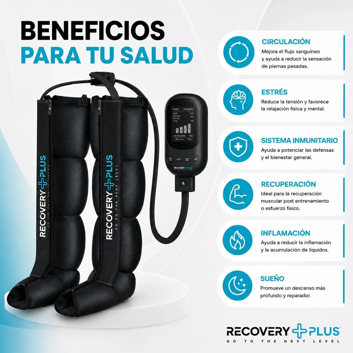 Botas de compresión de aire RECOVERY PLUS para piernas, presoterapia profesional para casa, masajeador linfático y circulación, Talla L