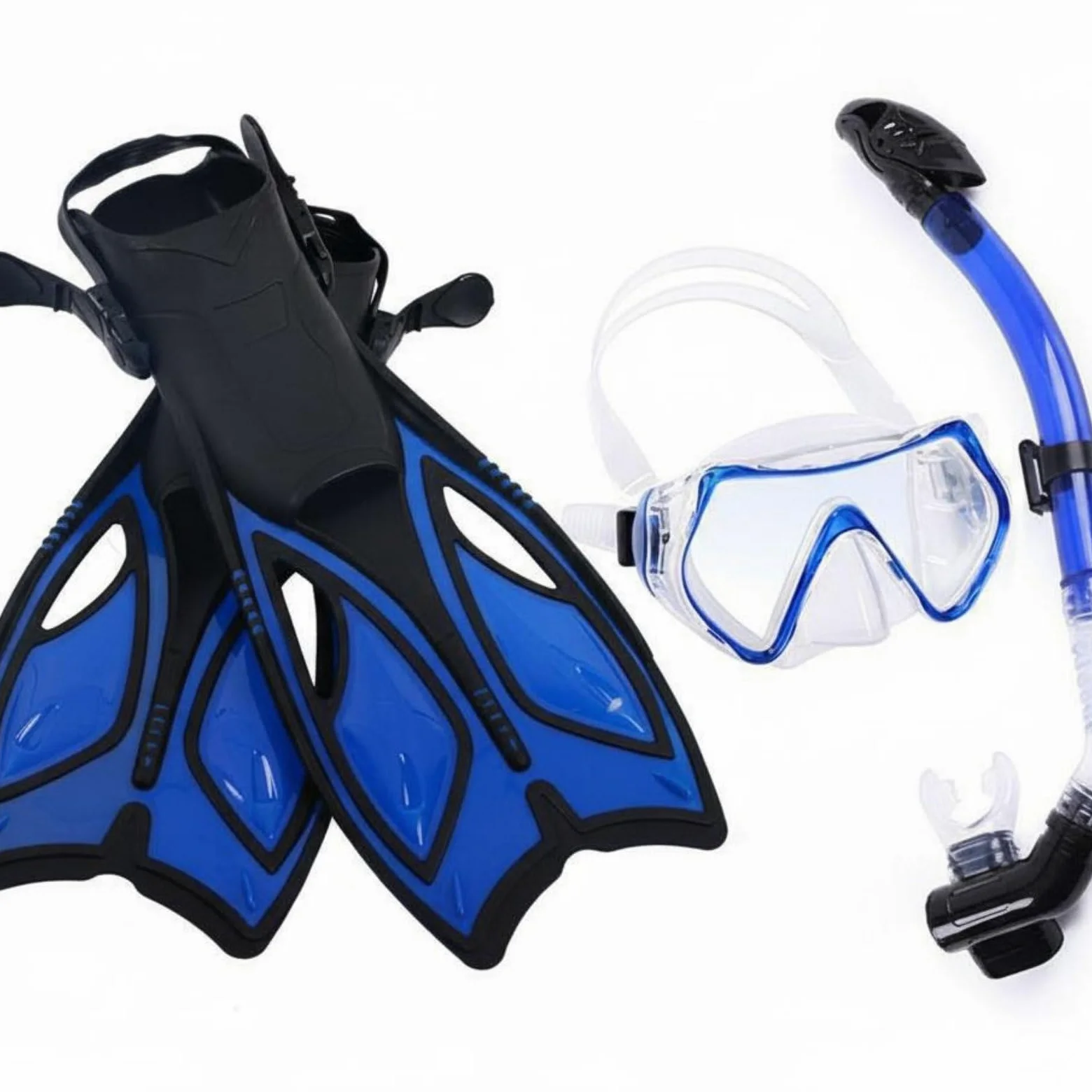 Fins and Equipo de Snorkel Máscara Aletas Tubo Seco Panorámica Vidrio Templado Falda Suave Sello Cómodo Ajuste Multitalla Adecuado para Esnórquel Ejercicio Piscina