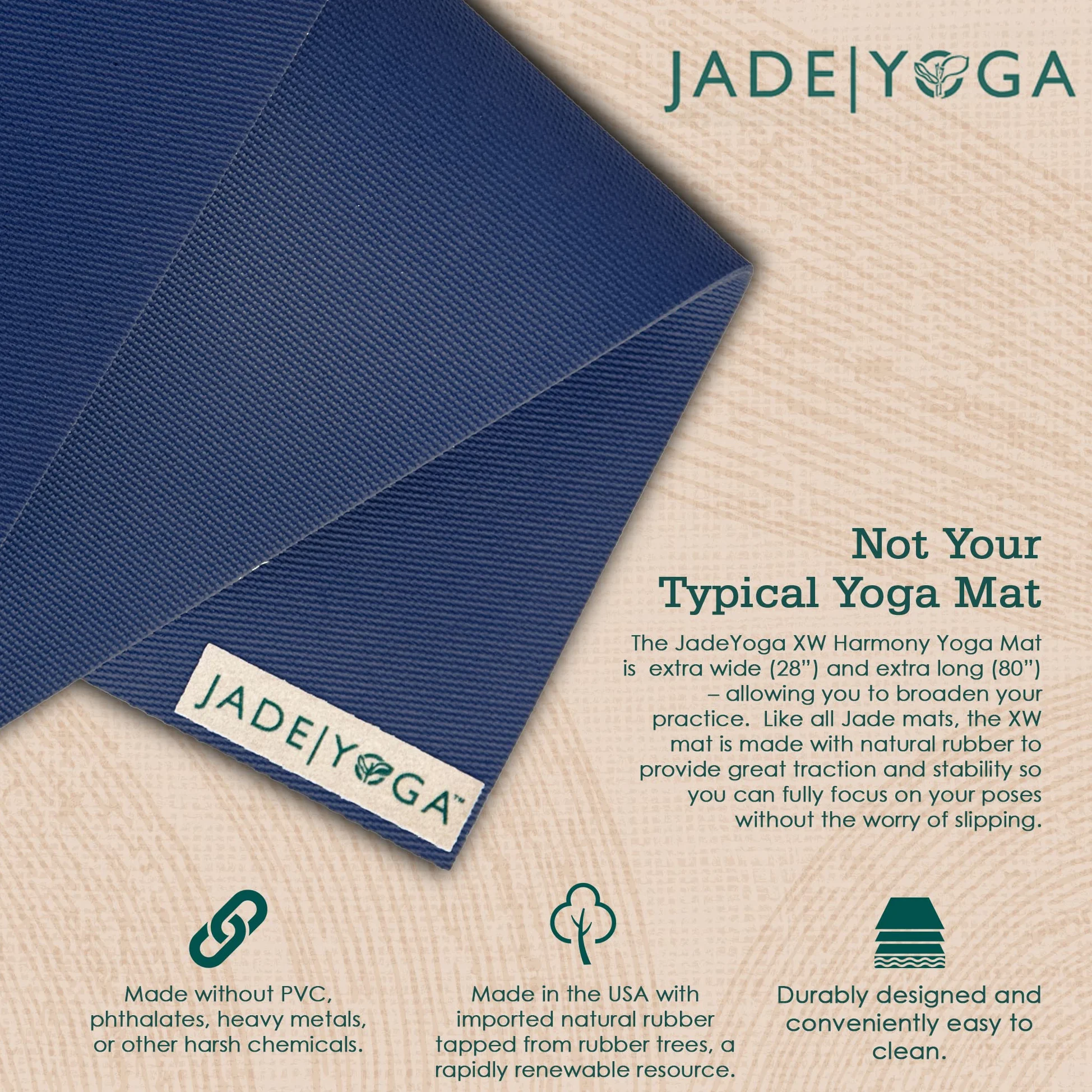 JadeYoga Harmony XW - Esterilla de yoga antideslizante de caucho natural, extralarga, extra ancha (5 mm, 203 cm, 71,1 cm)