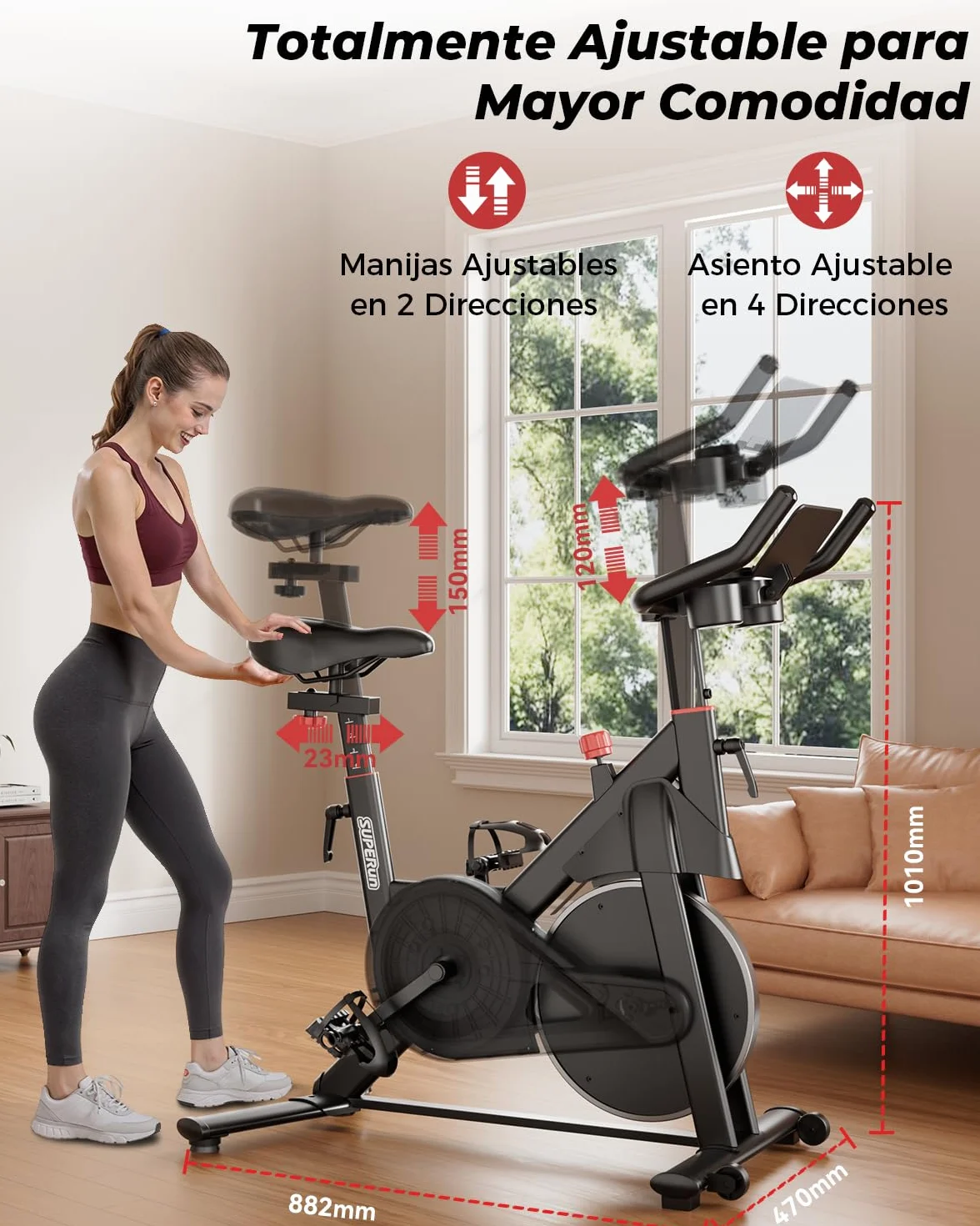 Superun Bicicleta de Interior equipada con APP Exclusiva, 32 Niveles de Resistencia, Bicicleta de Ejercicio, Capacidad Máxima de Carga de 136 kg, uso en Gimnasio en Casa
