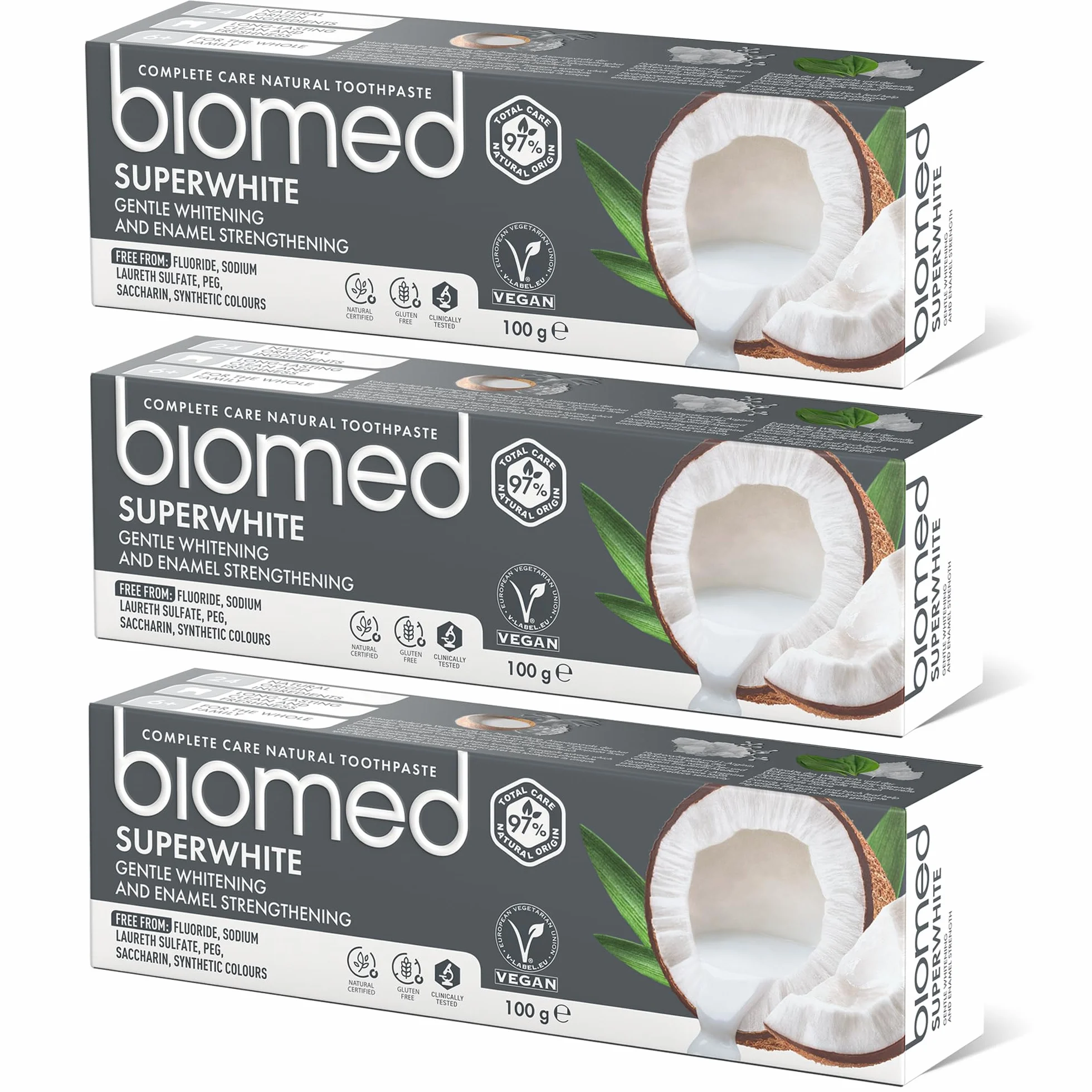 Biomed Superwhite Natural Coconut Toothpaste Gentle Whitening Tropical flavour 100 g pack of 3