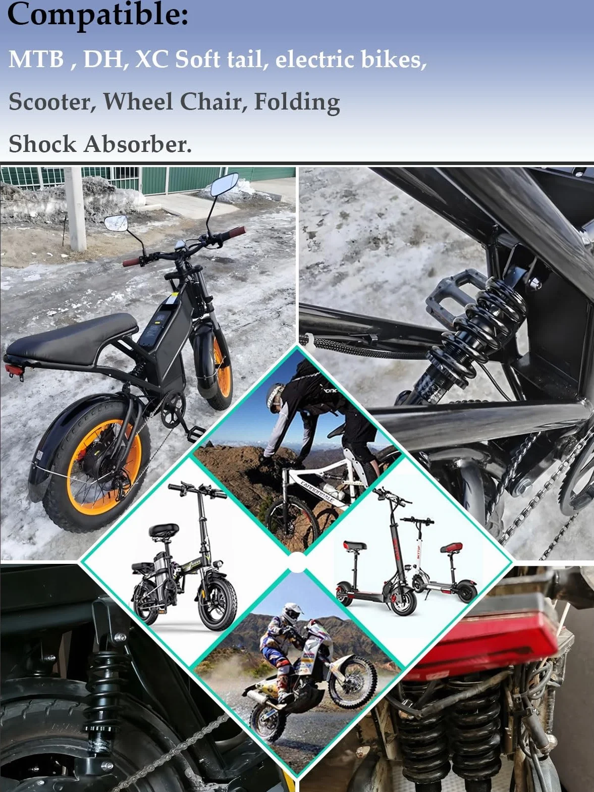 AuroraXQ Amortiguador Trasero Bici Montaña 125/150/165/190mm Suspensión MTB para E-Bike Bicicletas Plegables y Scooters(190mm,450 Lbs)