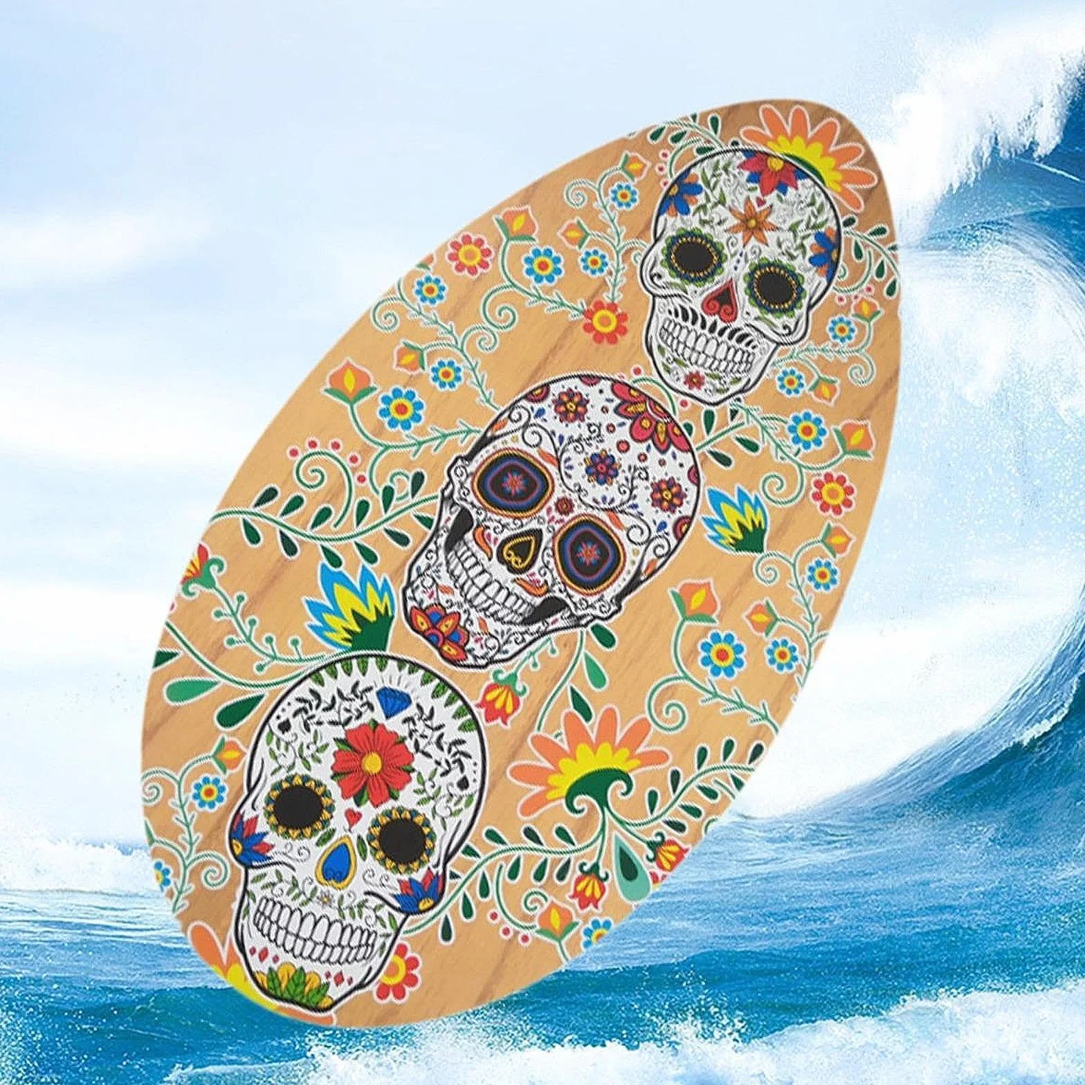 Skeleton Impreso Skimboard Madera 30 Pulgadas Plano Surf Ligero para Niños Adultos