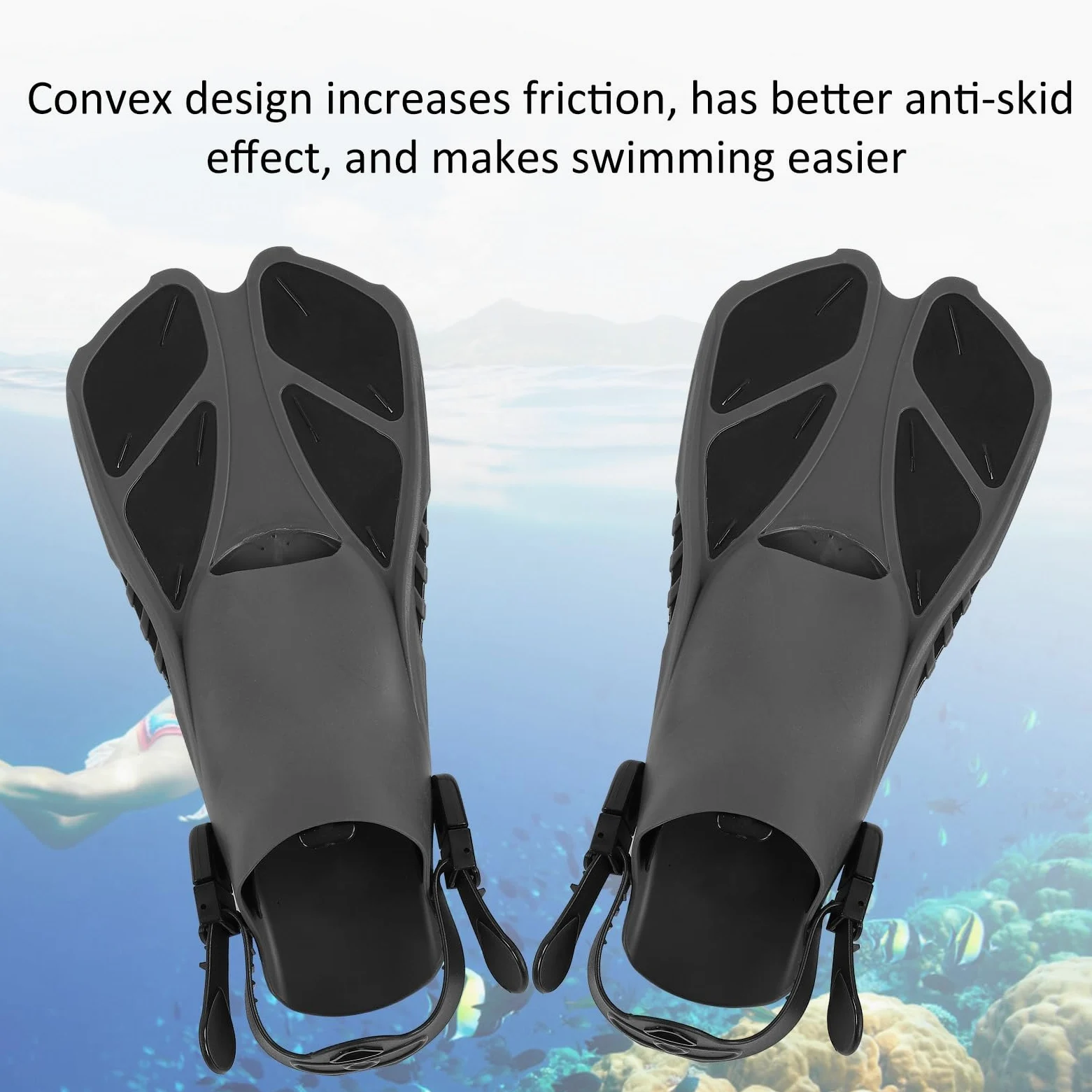 KANASI Aletas de Snorkel, Aletas largas de talón Abierto de TPR Suave Ajustable para Adultos de natación de Buceo