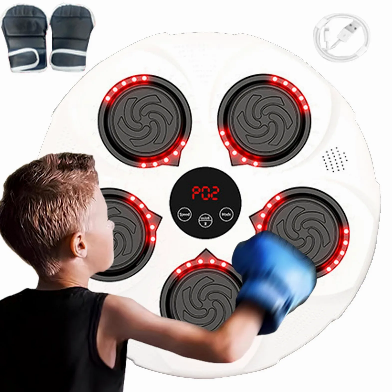Cojín de boxeo musical - cojín de boxeo inteligente, equipo de boxeo inteligente | Objetivo de boxeo de música electrónica con guantes de boxeo, entrenador de boxeo de música inalámbrico montado en la