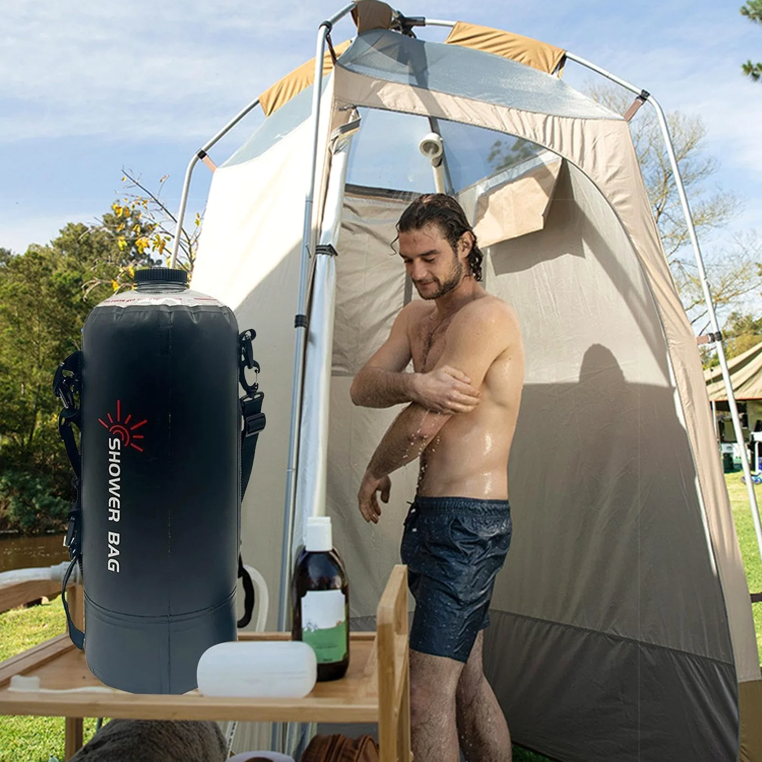 Ducha Camping Al Aire Libre Kit De Ducha con Cabezal Intercambiable, | Duchas Solares Portátiles Para Acampar Equipo Senderismo, Playa, Natación, Accesorios Viaje, Aire Libre