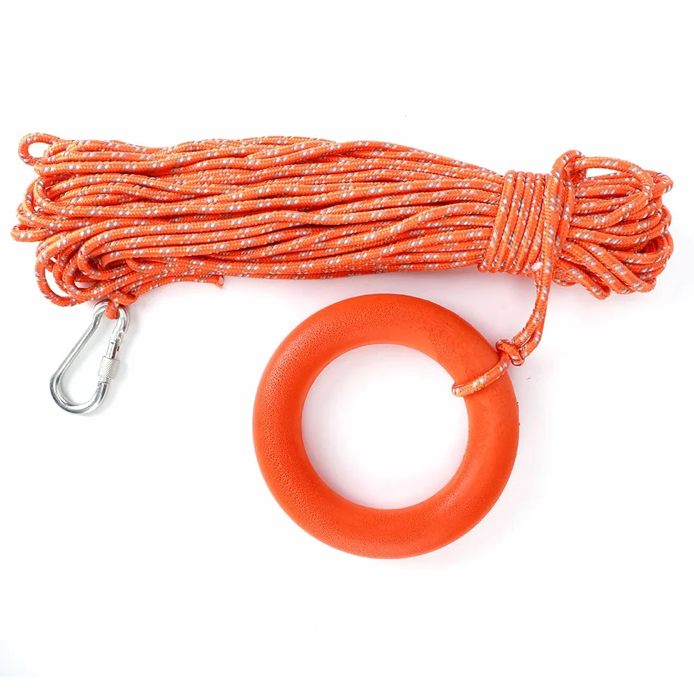 Cuerda Salvavidas Reflectante de PVC de 6MM de Diámetro y 30M con Anillos de Gancho, Equipo Salvavidas para Rescate en Piscinas