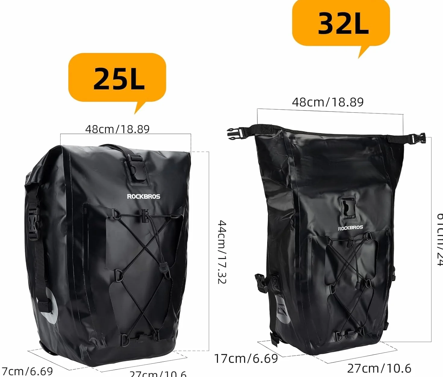ROCKBROS Alforja Impermeable Trasera para Bicicleta 25L, Bolsa Grande de PVC para Portaequipajes para MTB Ciclismo (Verde, 2PCS)