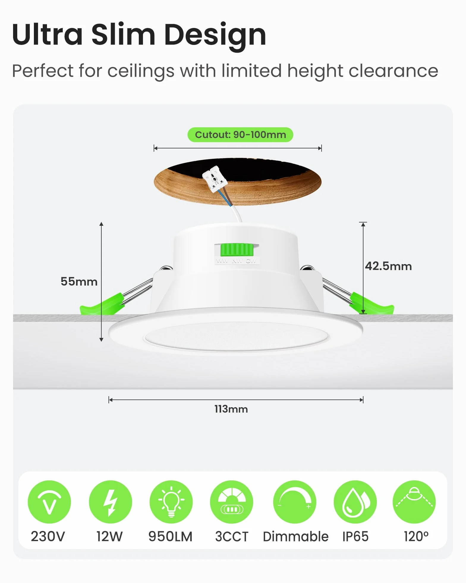 ALUSSO Downlight LED Techo Empotrable Regulable 10W IP65 3000K 4000K 5700K Ajustable φ70-80mm 12 Pack