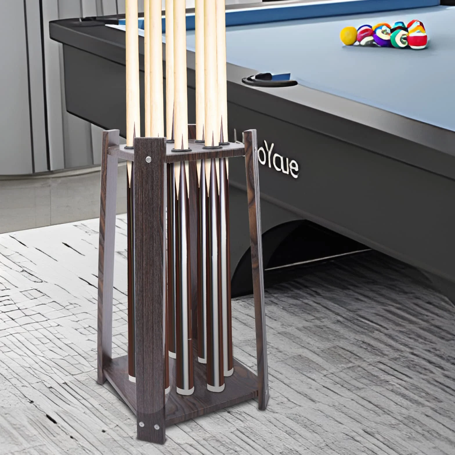 Soporte para Tacos de Billar de Pie con 8 Huecos Organizador de Madera Maciza Multifuncional
