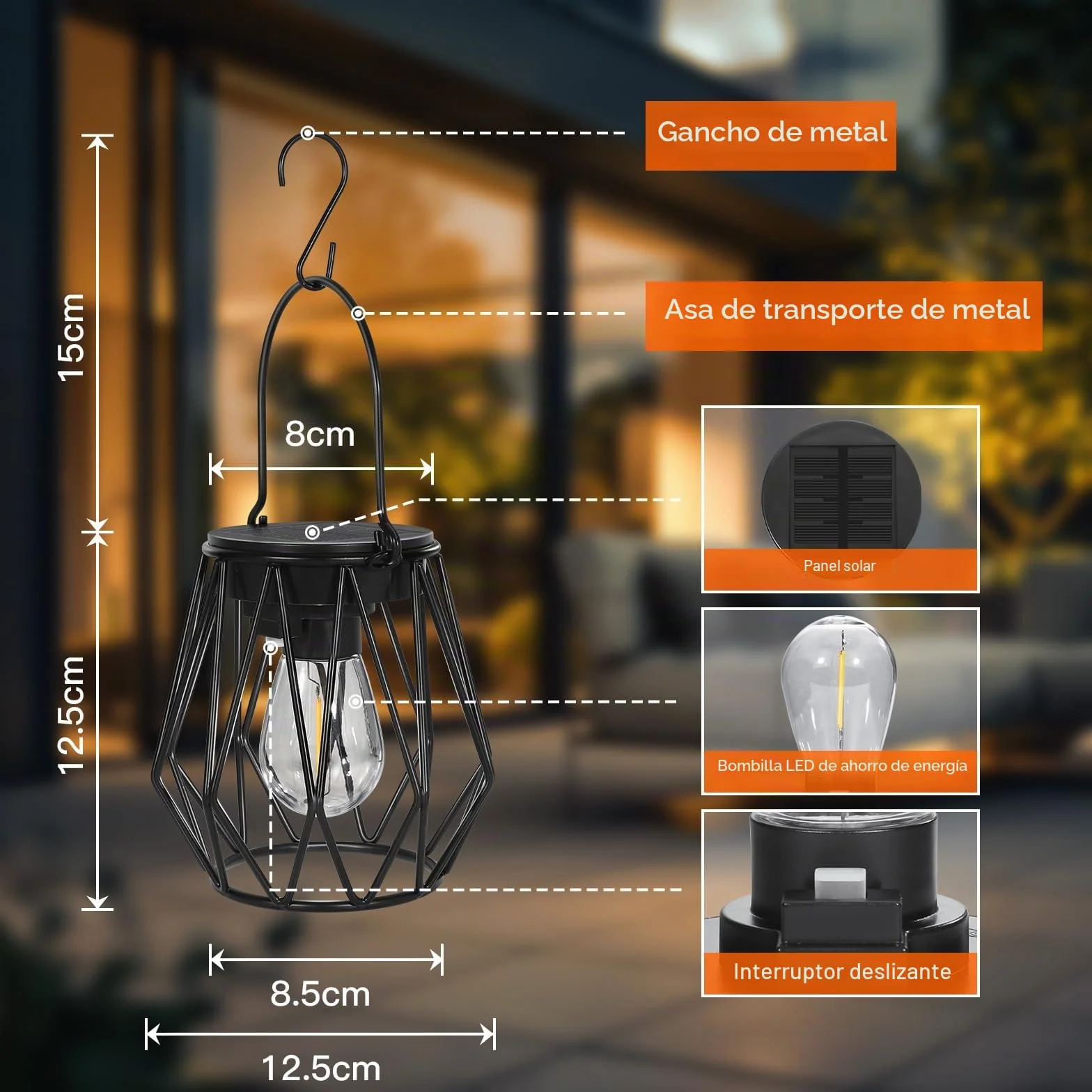 Farolillos Solares Exterior LED 2 Lamparas Solares Colgante Metal IP65 Impermeable Jardin