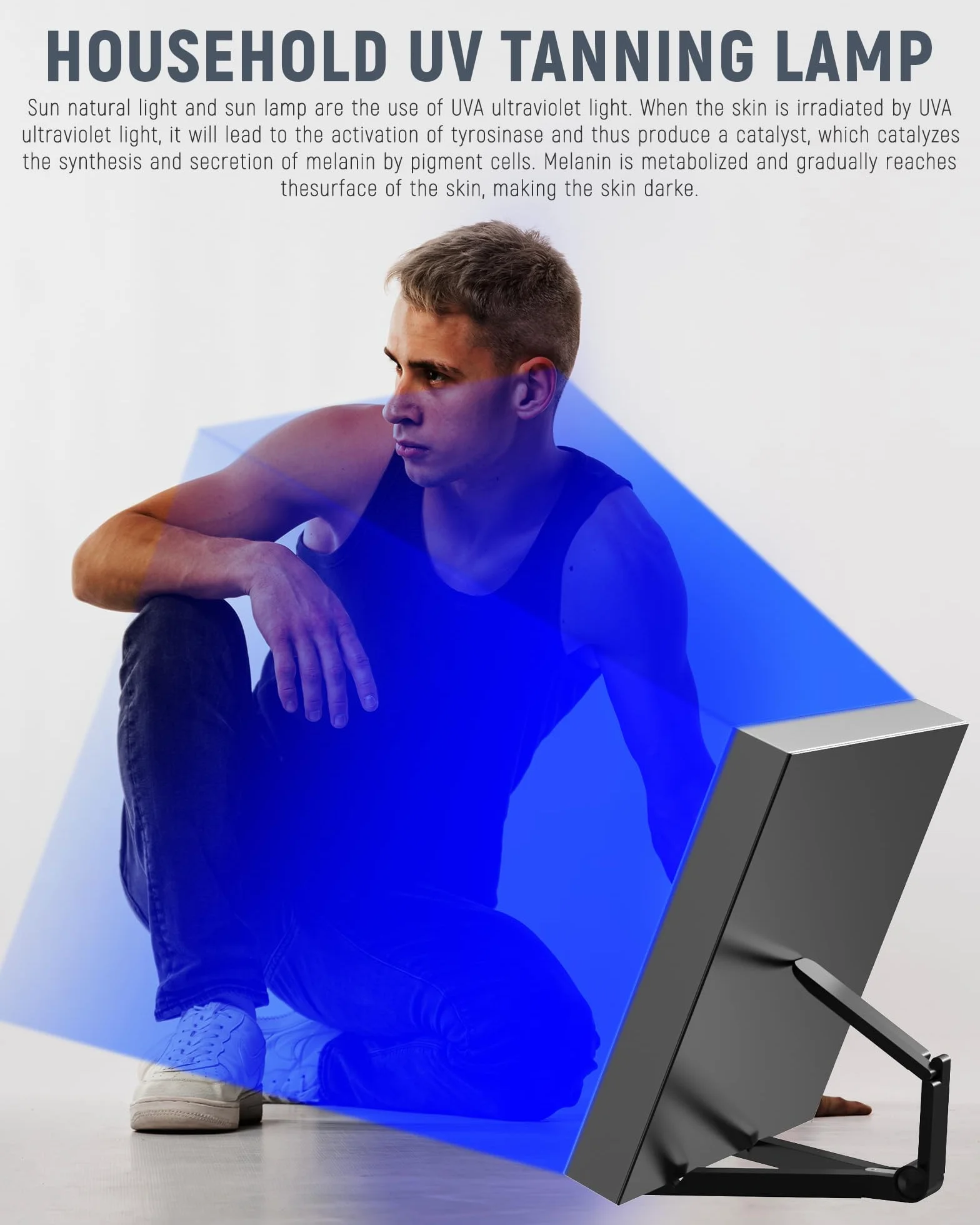 Solarium portátil 48 W con 225 LED para cara y cuerpo, soporte ajustable plegable y gancho para colgar