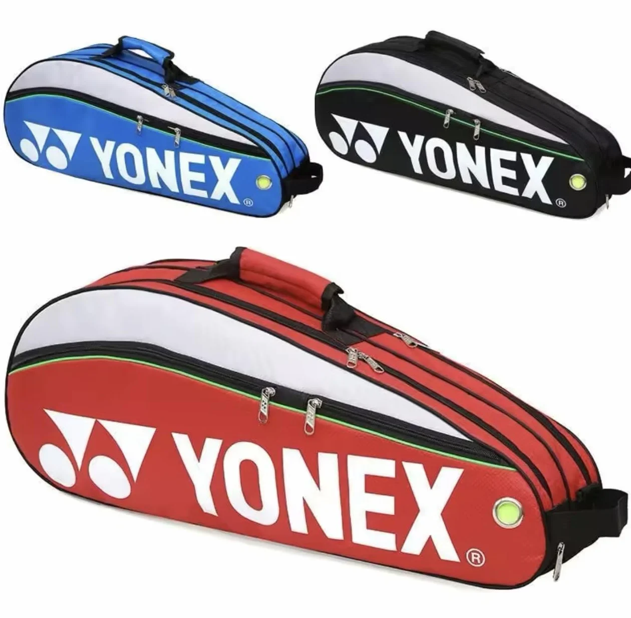 YONEX Bolsa bádminton 6 raquetas 3 bolsillos azul negro rojo amarillo rosa verde