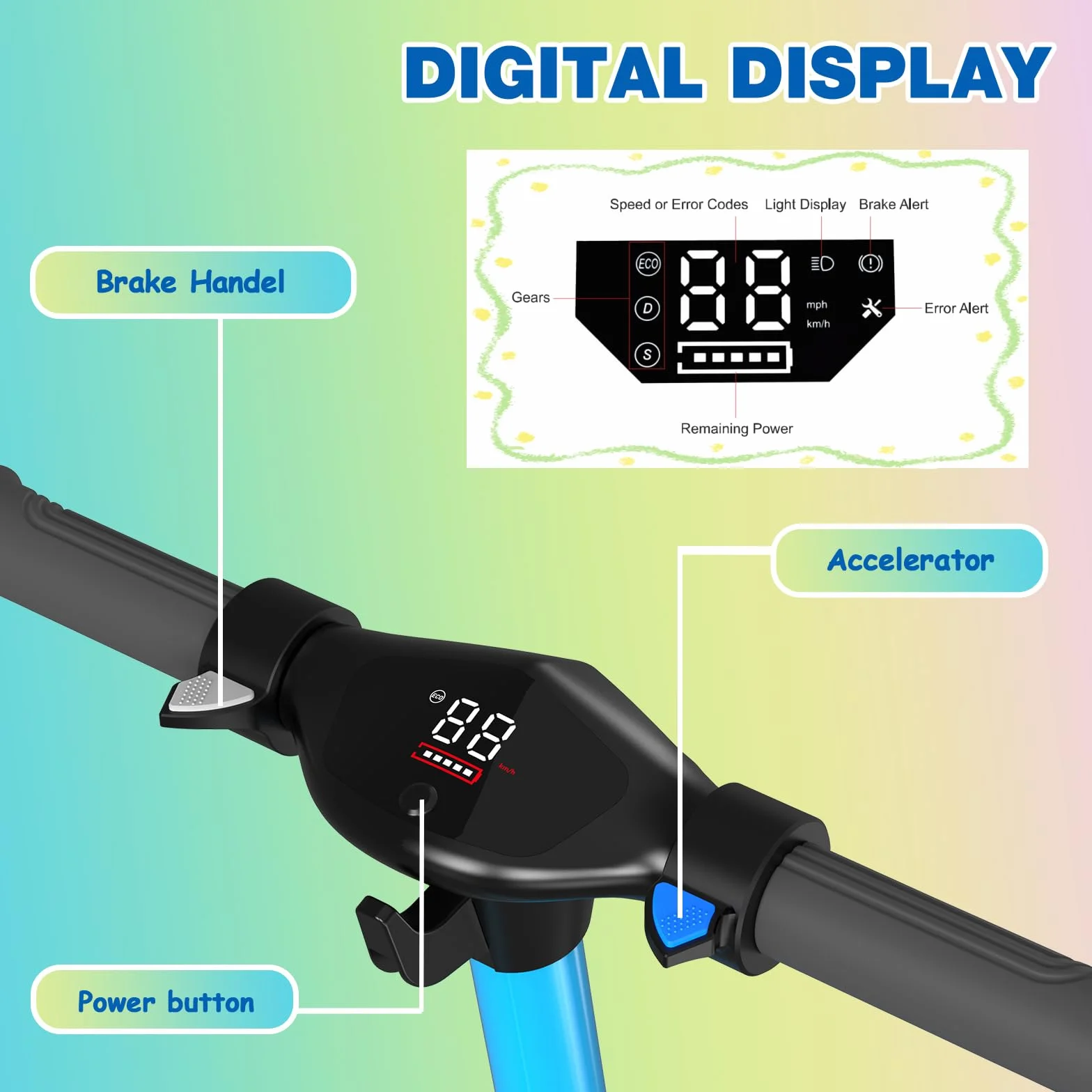 RCB R12 Patinete Eléctrico Niños para 6-12 años, hasta 15 km/h y 10 km, 6.5" Plegable Patinete Eléctrico,Luces de Arco Iris, Dos Tipos Frenos, Pantalla LED, Regalos para Niños