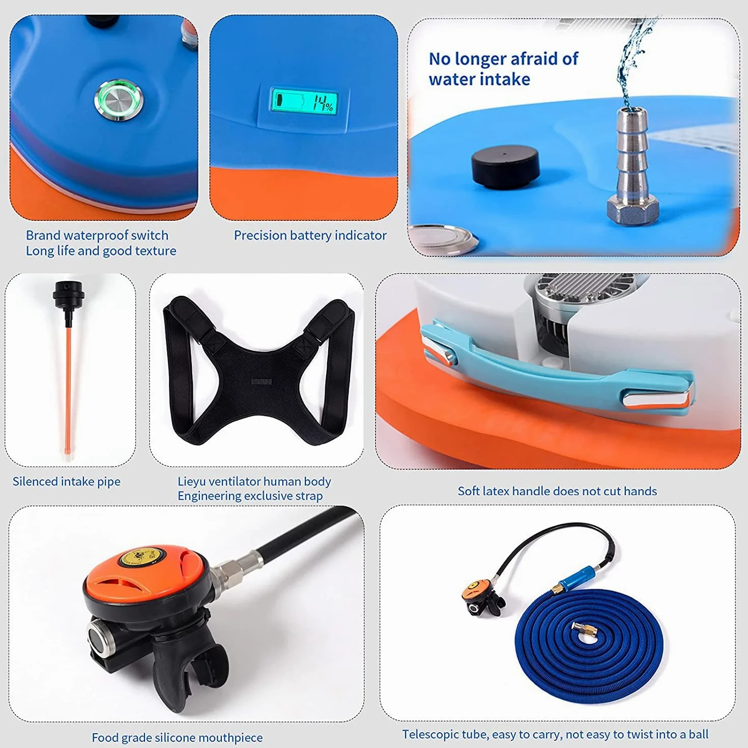 Sistema de Buceo Recargable de 3 Horas, Compresor de Aire Impermeable con Manguera de 12m y Regulador de Respiración de Buceo, Equipo de Buceo para Buceo Recreativo y Pesca