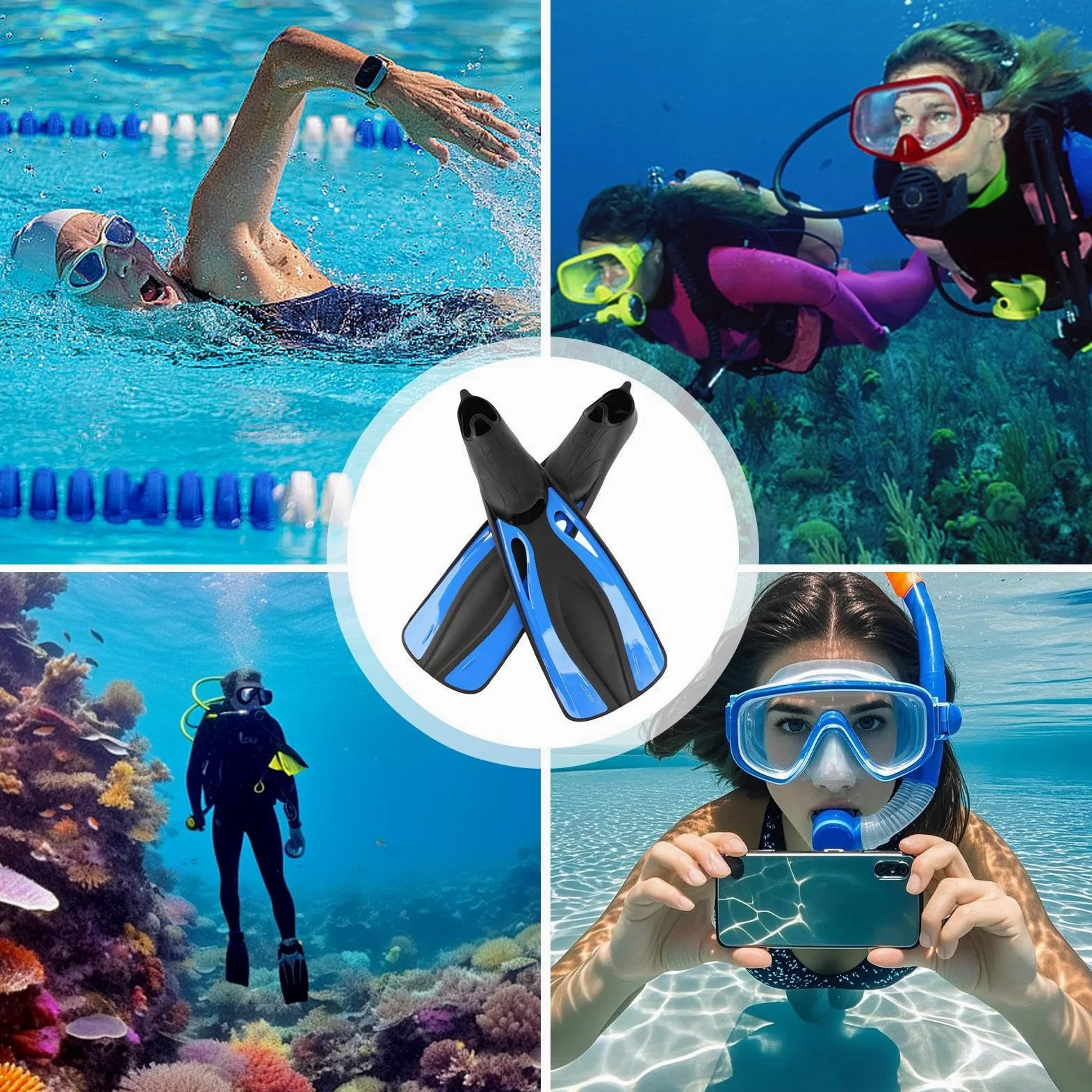 Aletas para buceo, equipo para buceo submarino y natación para adultos | 1 par de aletas ajustables para actividades de buceo al aire libre y de entrenamiento ideales para hombres y mujeres así como