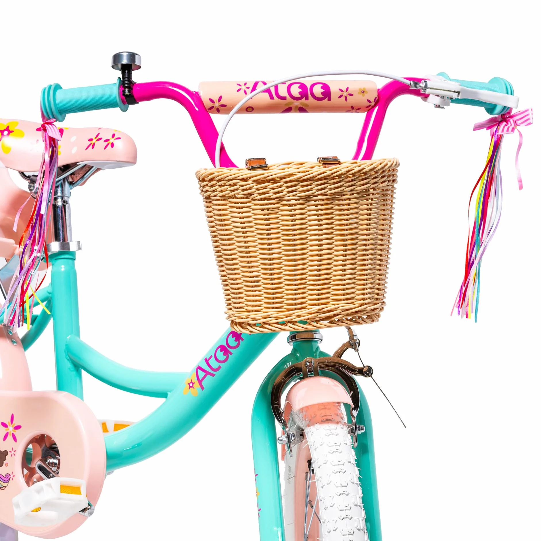 ATAA Bicicleta Infantil Kitty 12 y 16 Pulgadas con Ruedines Desmontables Cesta y Serpentinas Bicicleta para Niñas con Frenos Reflectores y Cuadro de Acero