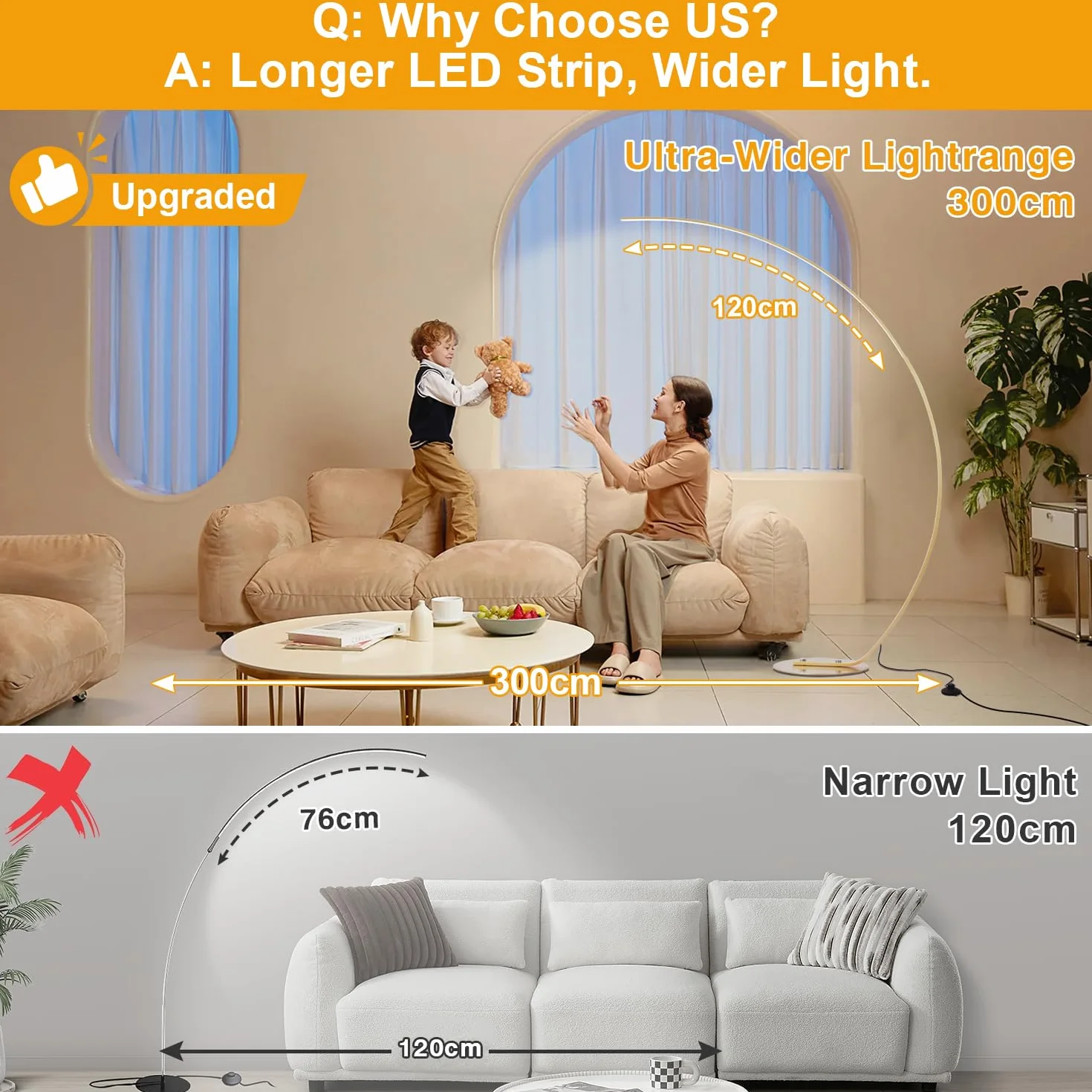 Lámpara de Pie LED 25W Regulable con Mando a Distancia Arco 165cm Dorado