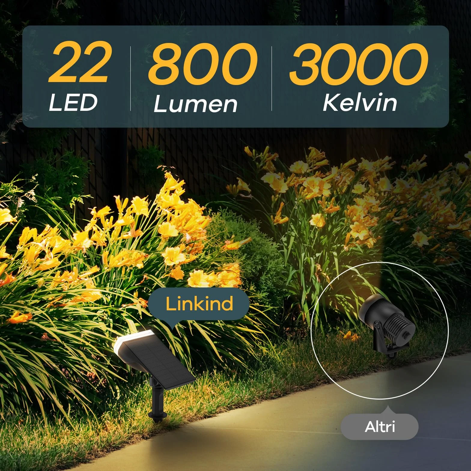Linkind Luces Solares LED Exterior Jardin, Foco Solar 3000k 800lm IP65 Impermeable, 6 Piezas