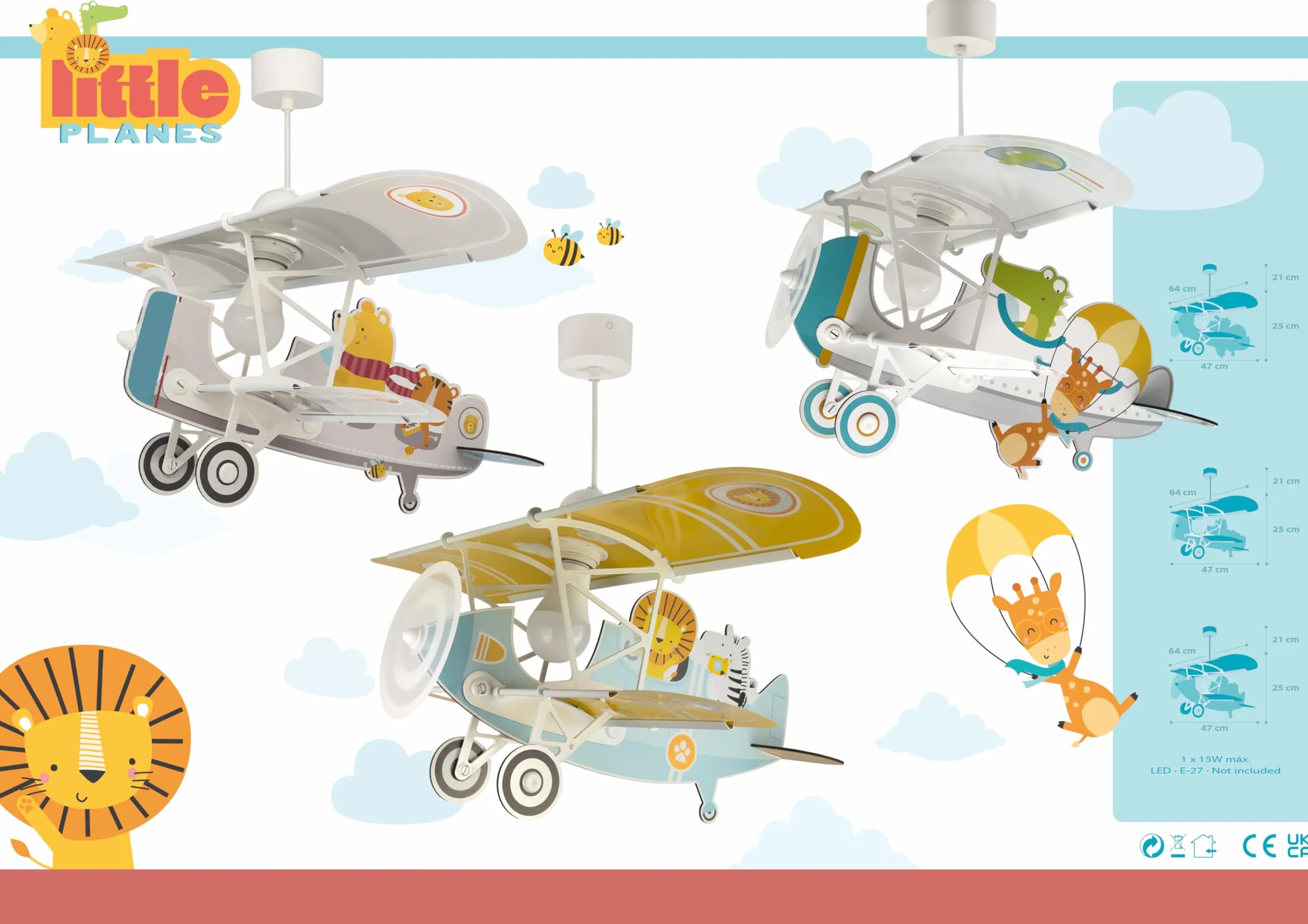 Dalber Lámpara Techo Colgante Infantil Avión Cocodrilo Blanco E27 15W