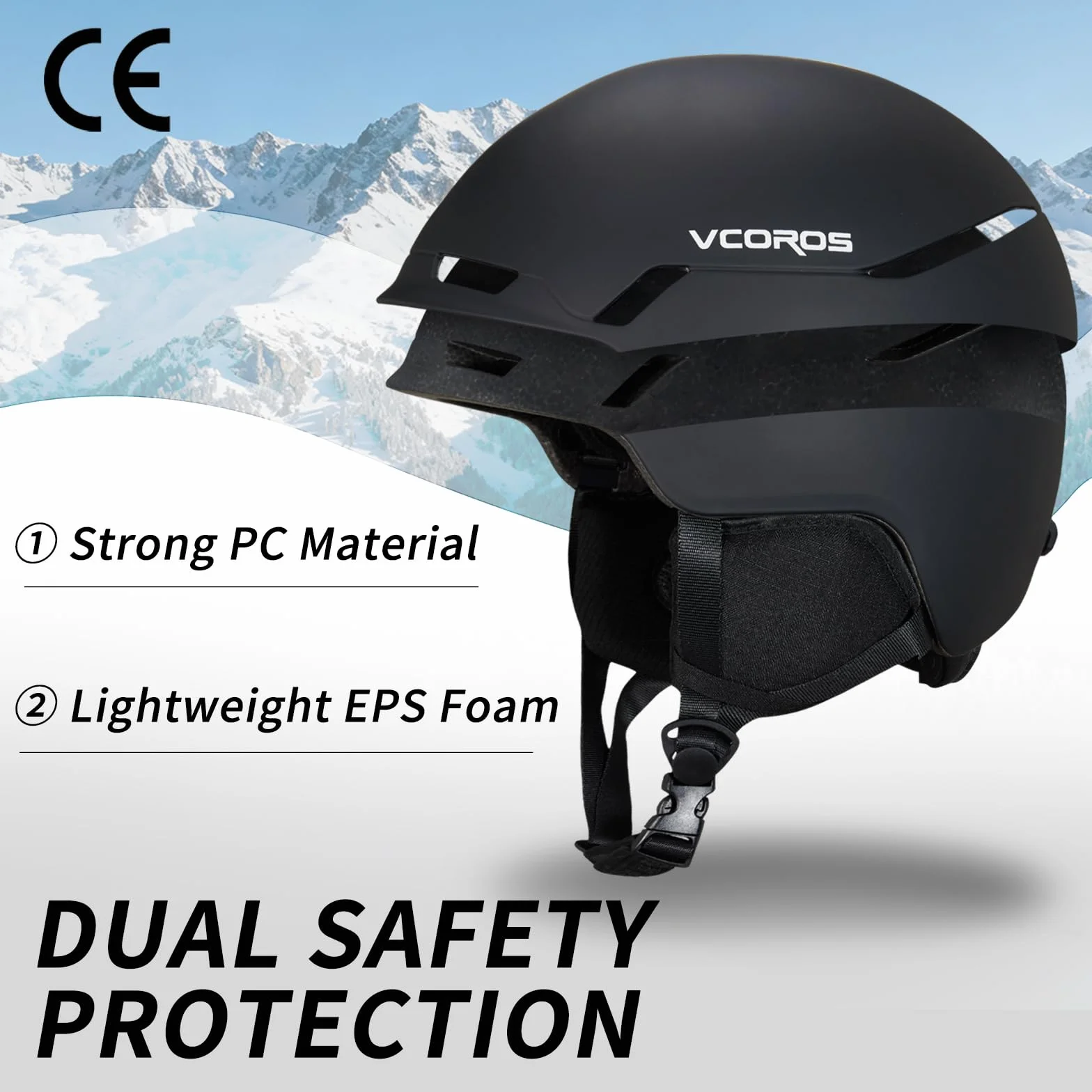 Casco de Esquí Kit con Gafas de Esquí, Capucha Transpirable UV, Orejeras Extraíbles para Hombre Mujer