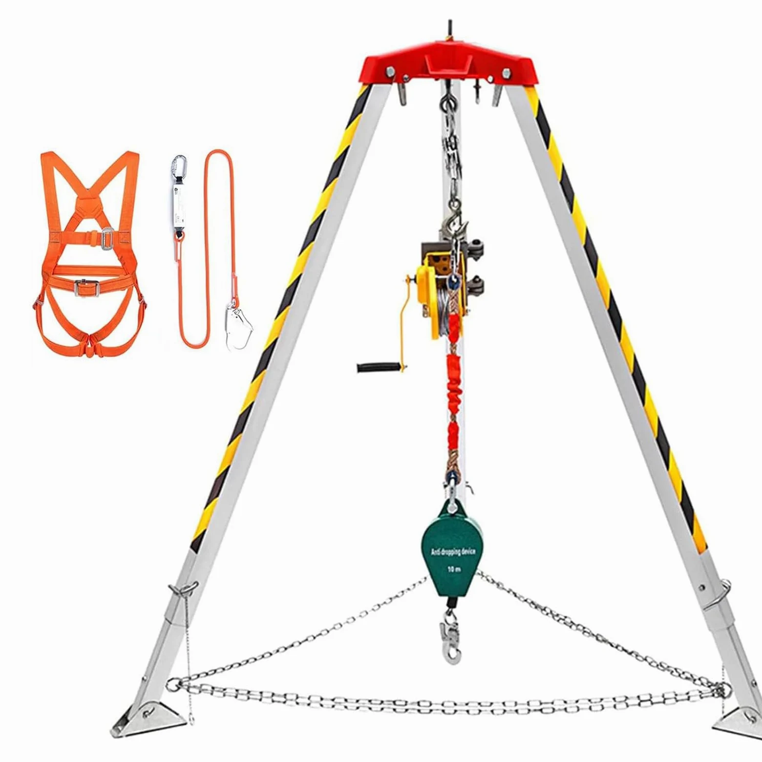 Kit de trípode de rescate Manhole con cabrestante de 1200 libras, 1800 libras y 2500 libras, equipo de protección contra caídas de aluminio resistente para rescate en espacios reducidos