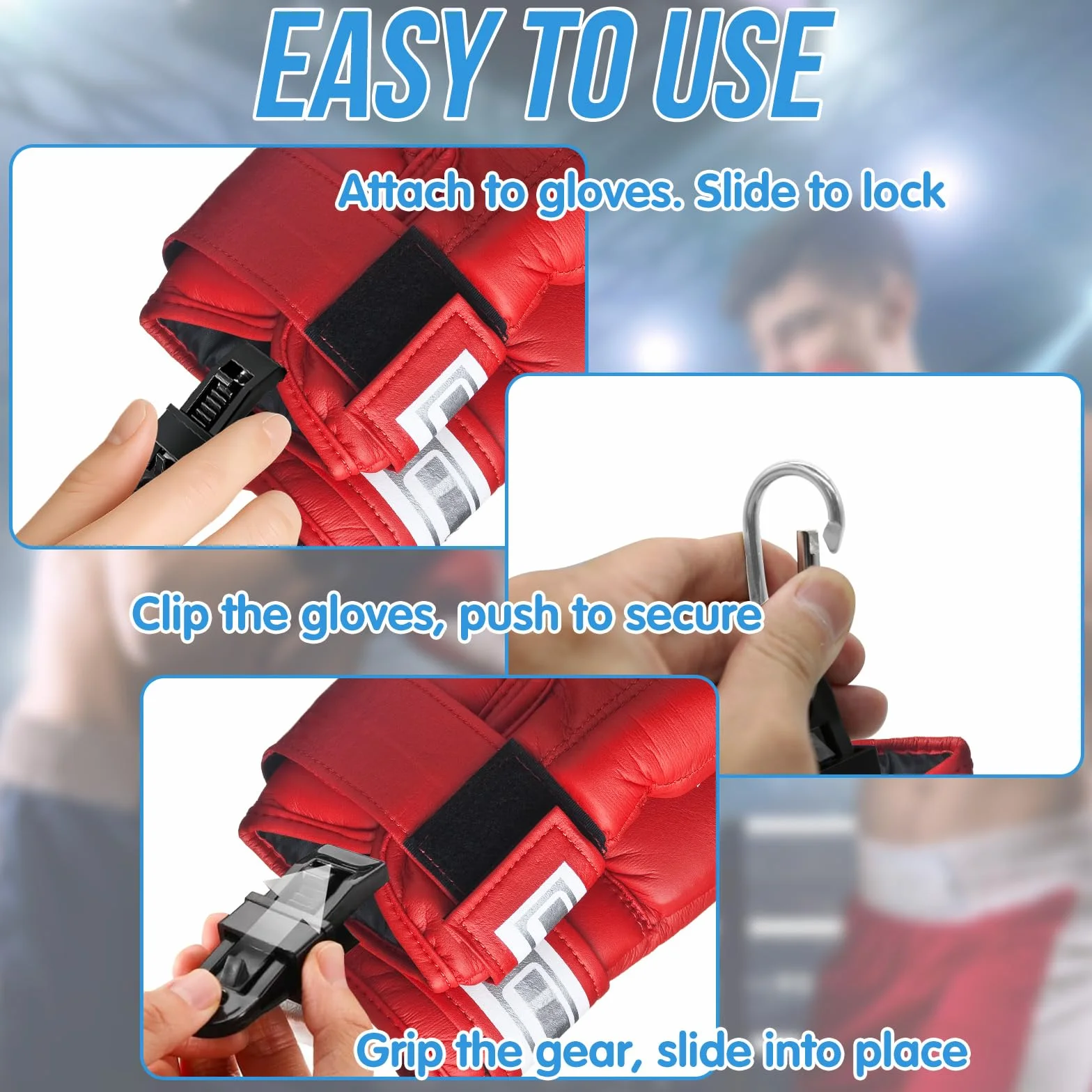2 Soportes metálicos para de Boxeo | Mosquetón Resistente para asegurar y Transportar de MMA y Muay Thai en Mochilas, Bolsos, Equipaje o Bolsas de Gimnasio | Organizador de Accesorios Boxeo Clip