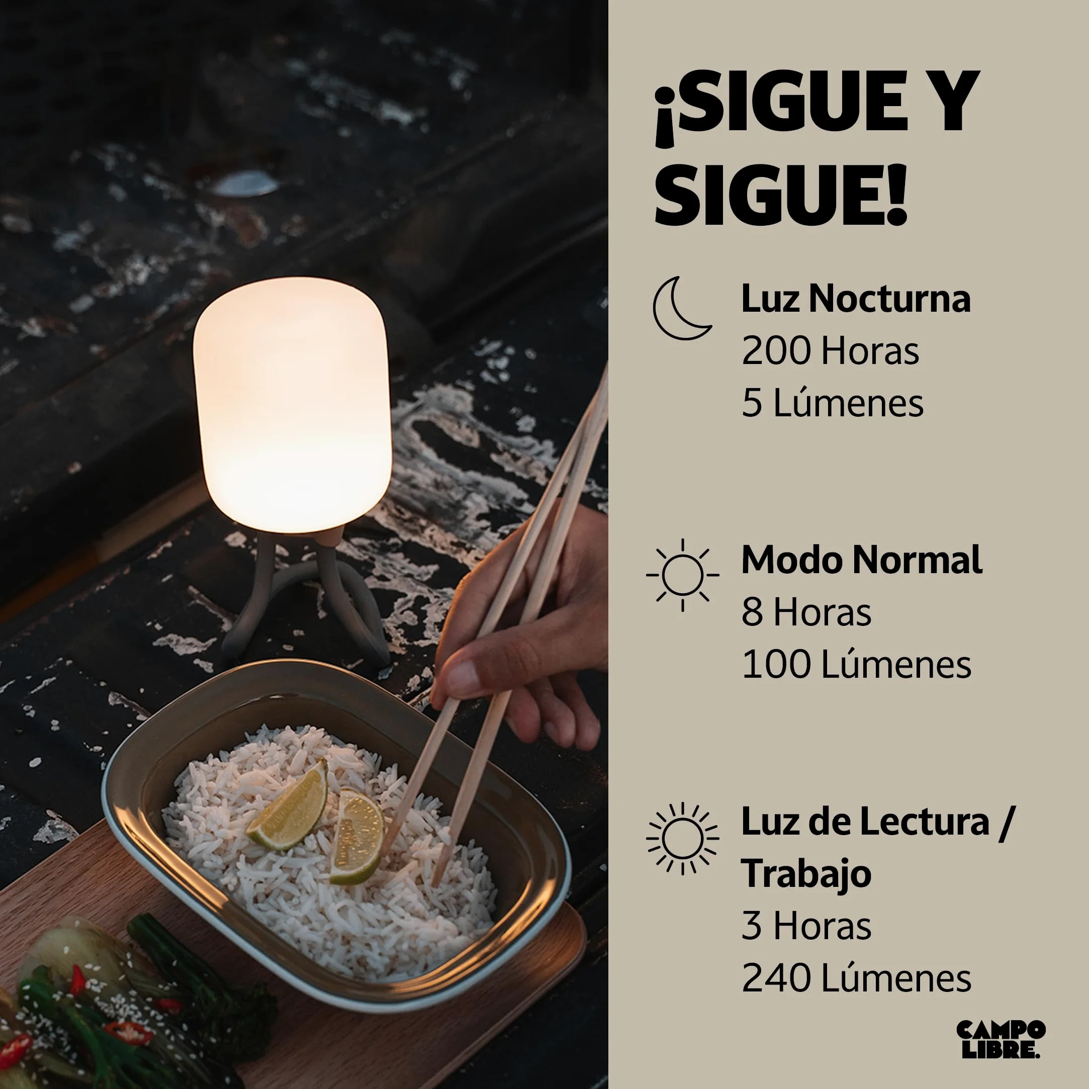 Campo Libre.® LENI Lampara Recargable – Luz Exterior con Asa Flexible, Luz Camping Regulable, Linterna de Mesa IPX4, 200 h de Autonomía, SqueezeShell irrompible, Carga USB-C, Rectángulo, Azul