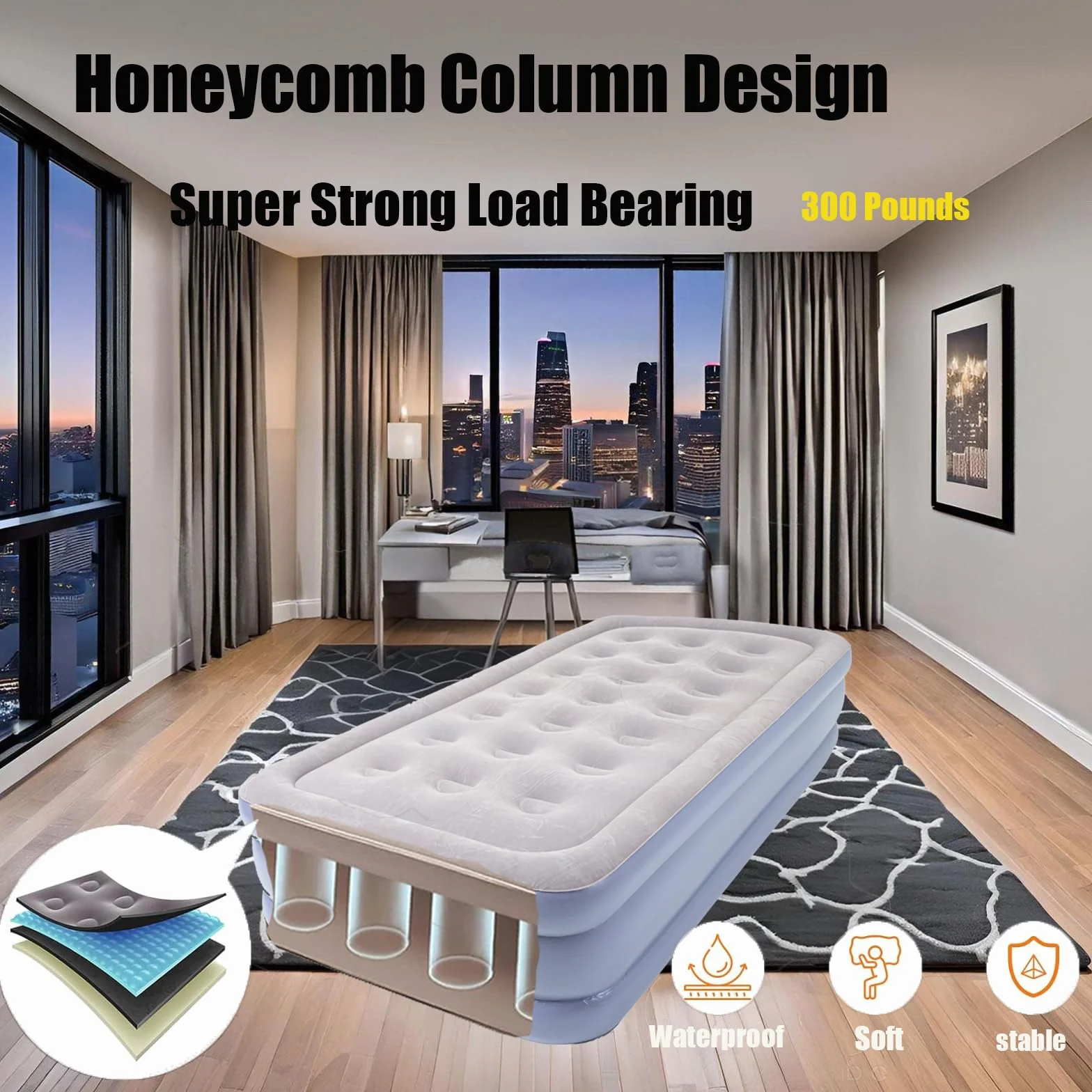 Icelus Colchón Hinchable Cama Hinchable Autoinflable 191 x 99 x 41 cm Apto para 1 Personas Cama de Invitados con Bomba Eléctrica