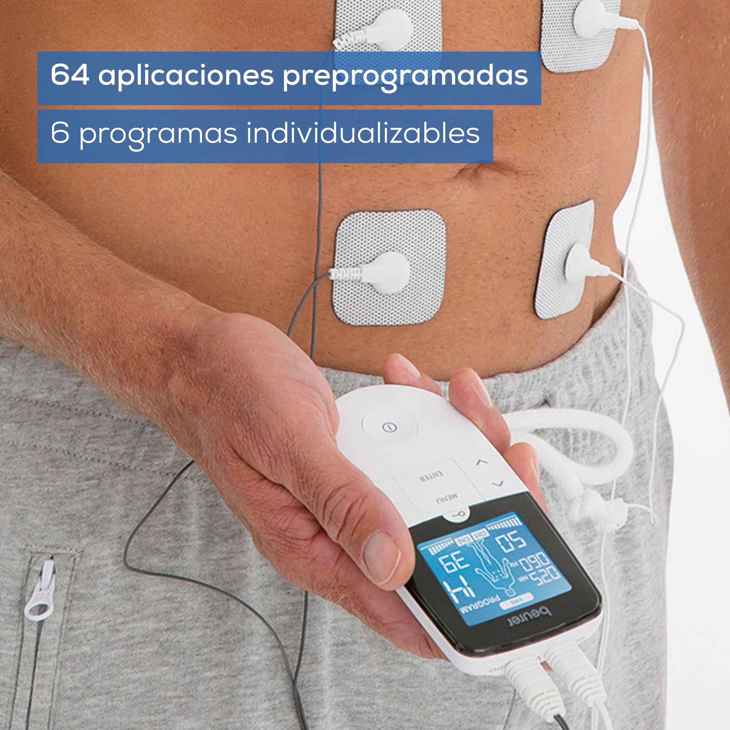 Beurer EM 49 TENS/EMS Digital 3 en 1 Estimulador Muscular para Alivio del Dolor y Entrenamiento, Masaje, 4 Electrodos, Blanco