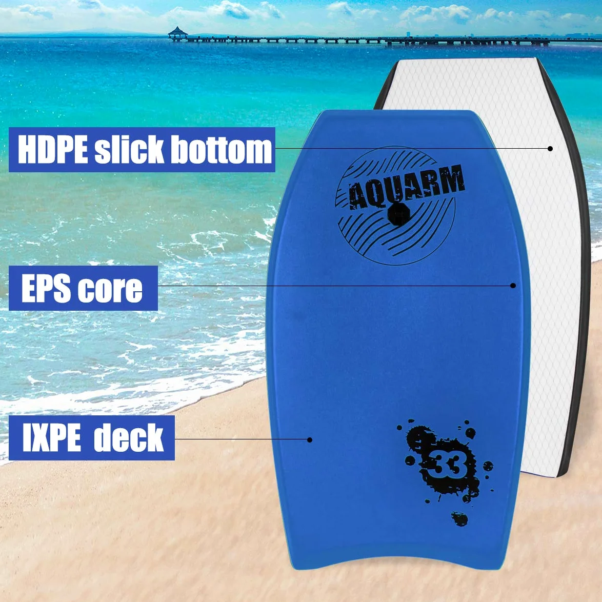 Tabla de bodyboard con correa de muñeca, 83.8 cm/94.0 cm/106.7 cm, tabla ligera con núcleo EPS y superficie inferior lisa de alta velocidad, perfecta para niños, adolescentes y adultos