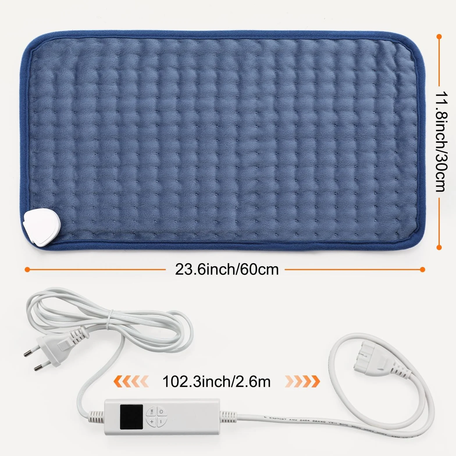 Manta Electrica Lumbar, 30x60cm Esterilla Electrica mit 4-Stunden-Timer und 6 Heizstufen, Almohadilla Electrica Lumbar con Mando a Distancia Digital, Apagado Automático, Lavable a Máquina Azul