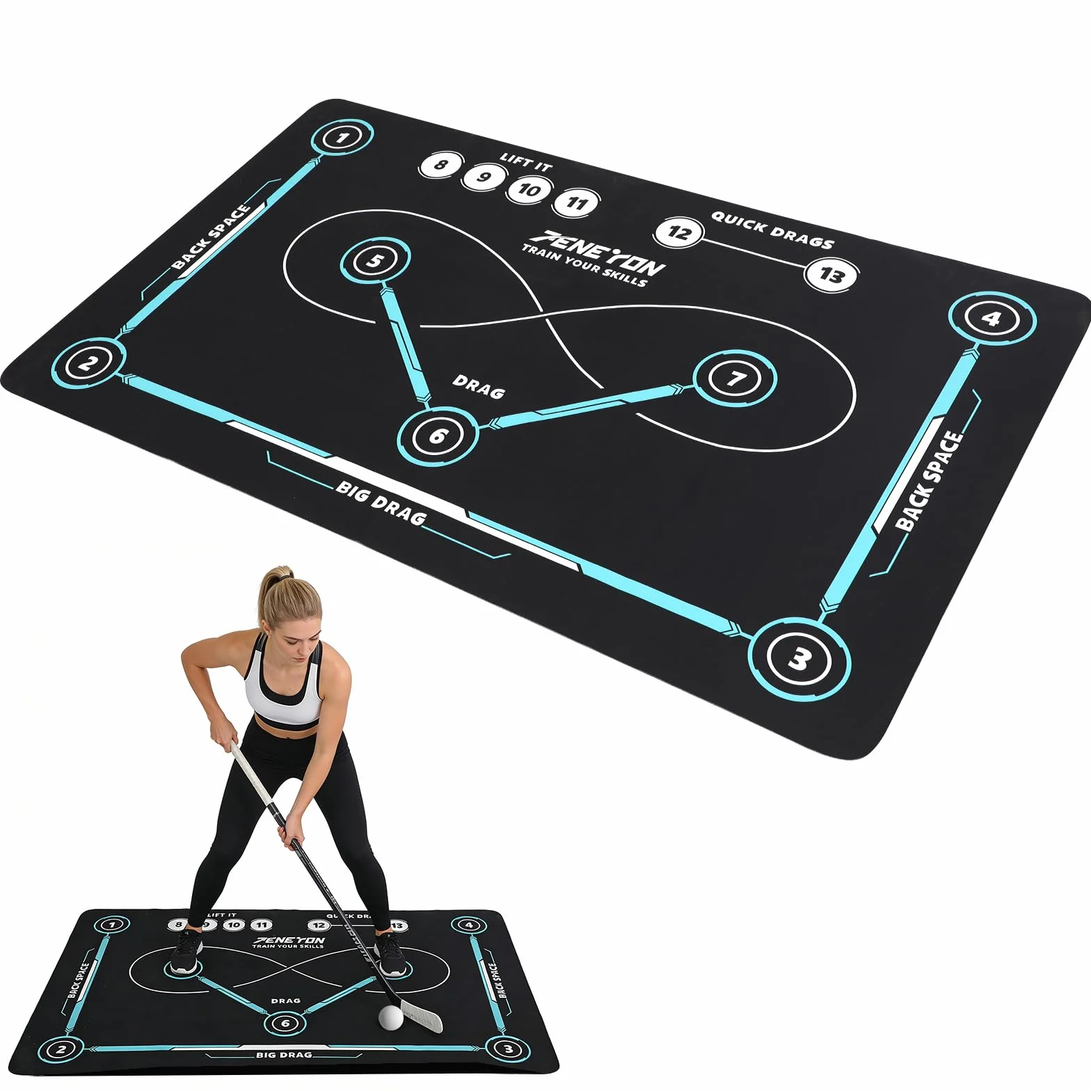 Alfombrilla de entrenamiento de hockey 150 x 90 cm antideslizante gruesa para interior y exterior