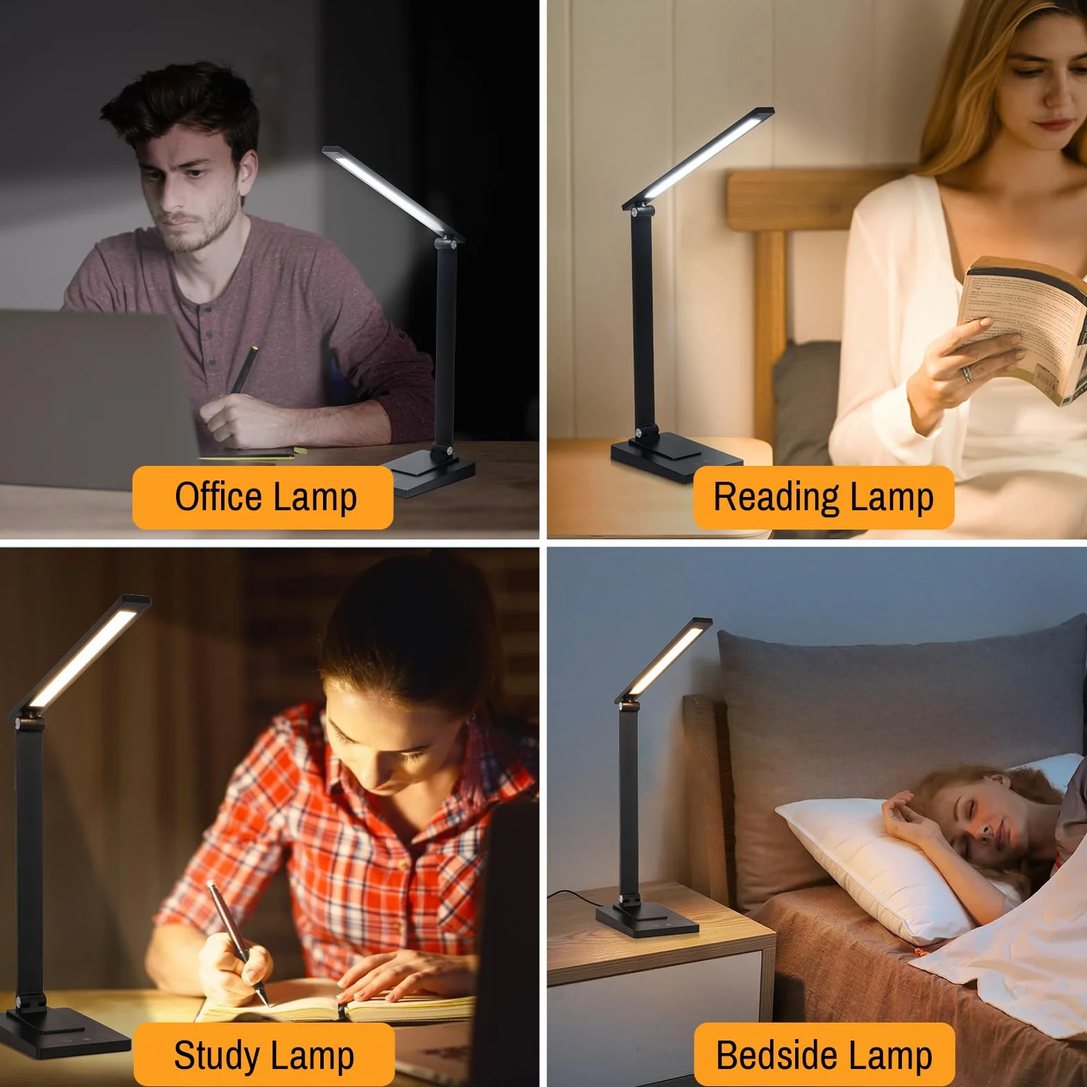 Lámpara Escritorio LED, 800LM 2600mAh Flexo LED Escritorio sin Cable, 5 Modos, 5 Niveles de Brillo Lámpara de Mesa Aluminio & Plegable con Puerto USB para Cama, Estudiar