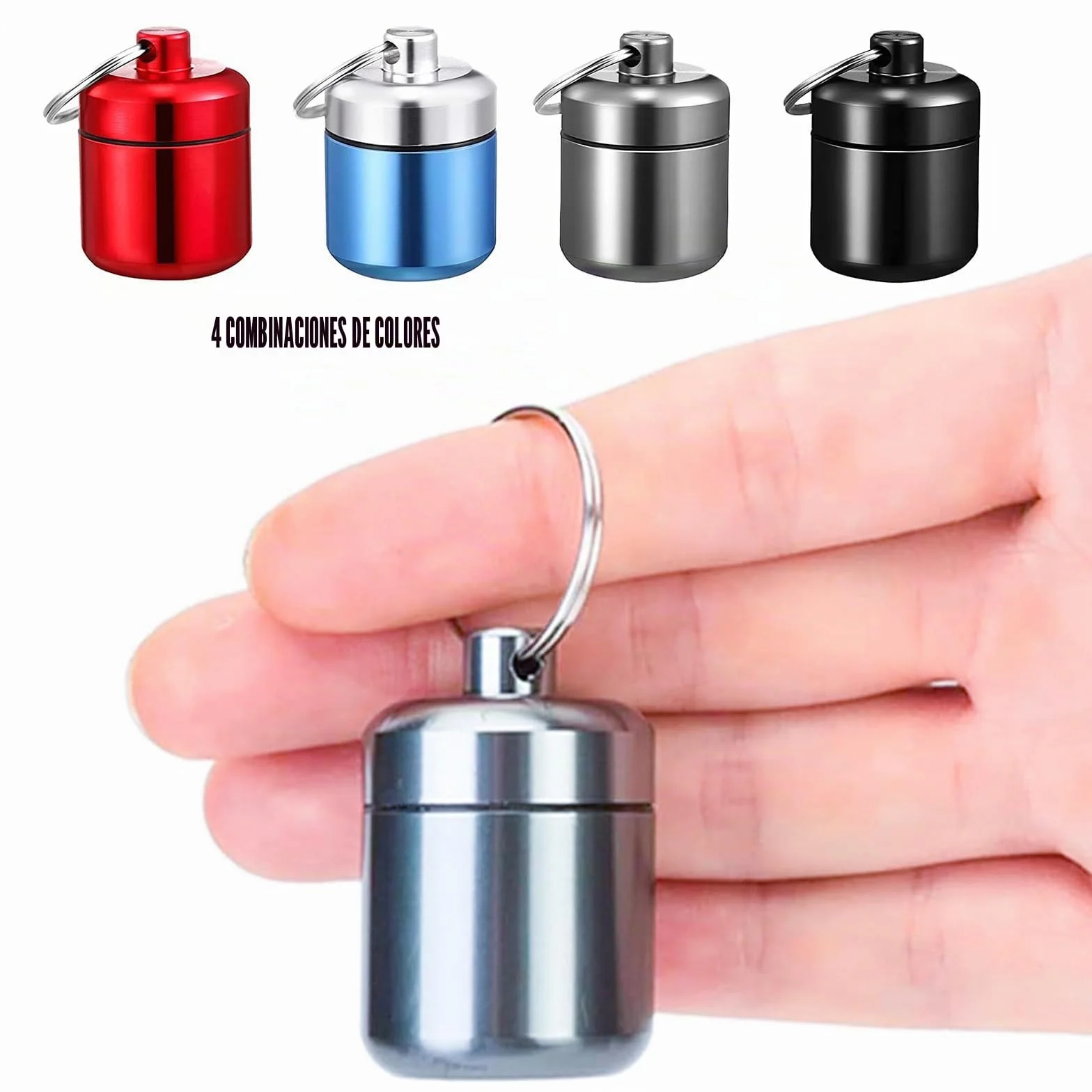Organizador de pastillas metálico portátil impermeable 4 cajas pequeñas para viajes