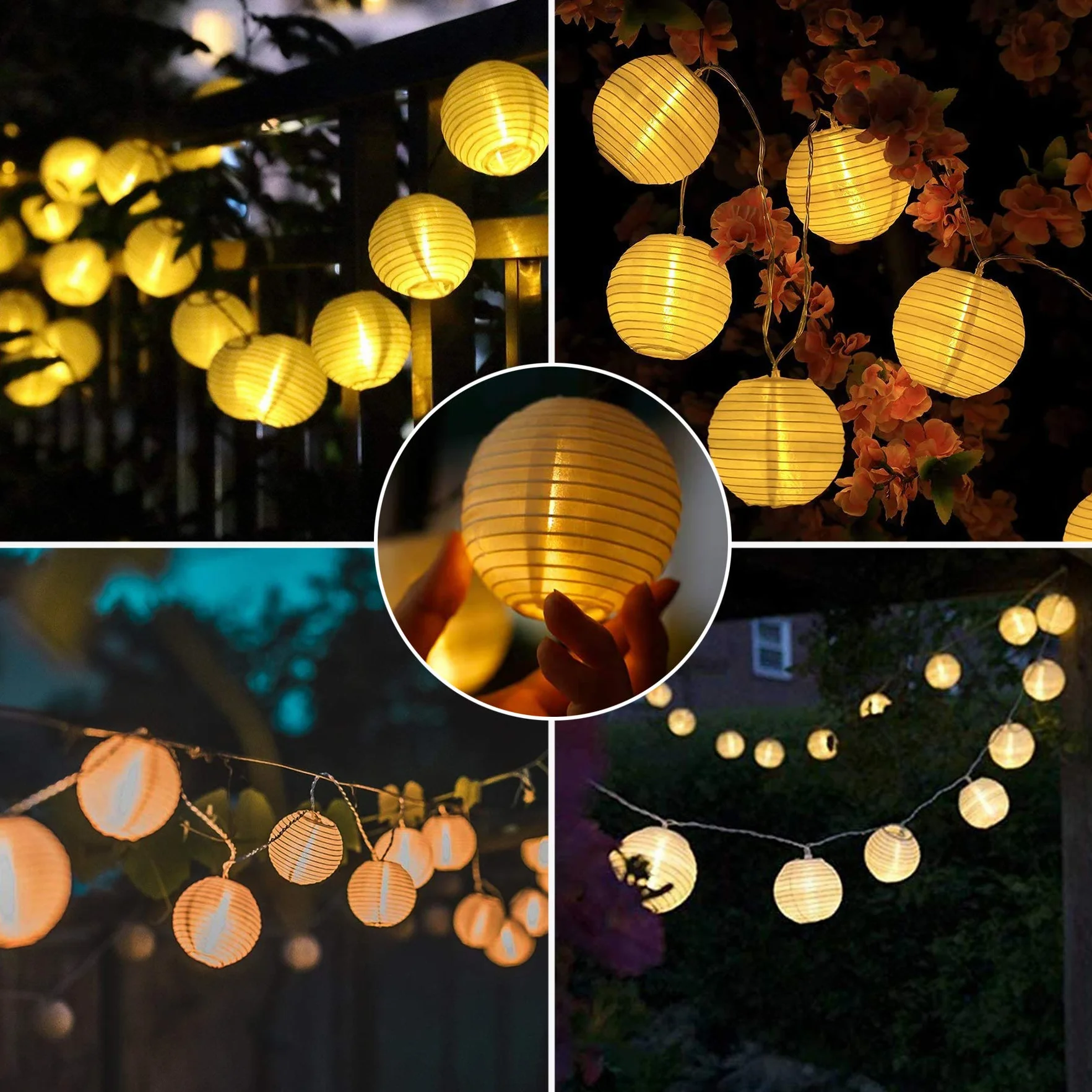 Lezonic Guirnaldas Luces Exterior Solar 30 Farolillos LED 8 Modos Blanco Cálido