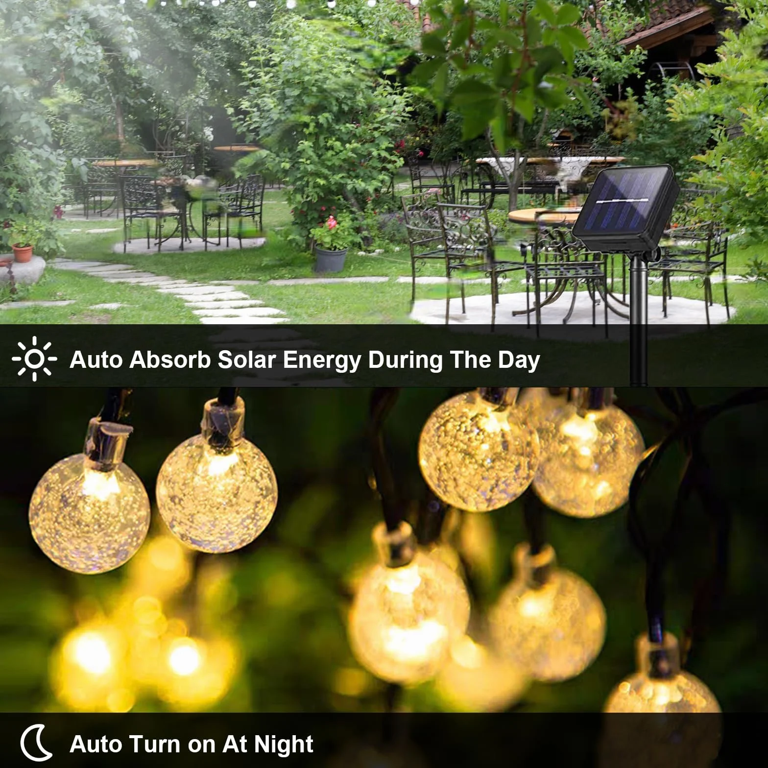LQWELL Guirnaldas de Luces Solares 30LED 8M IP44 8 Modos Blanco Cálido para Jardín Exterior