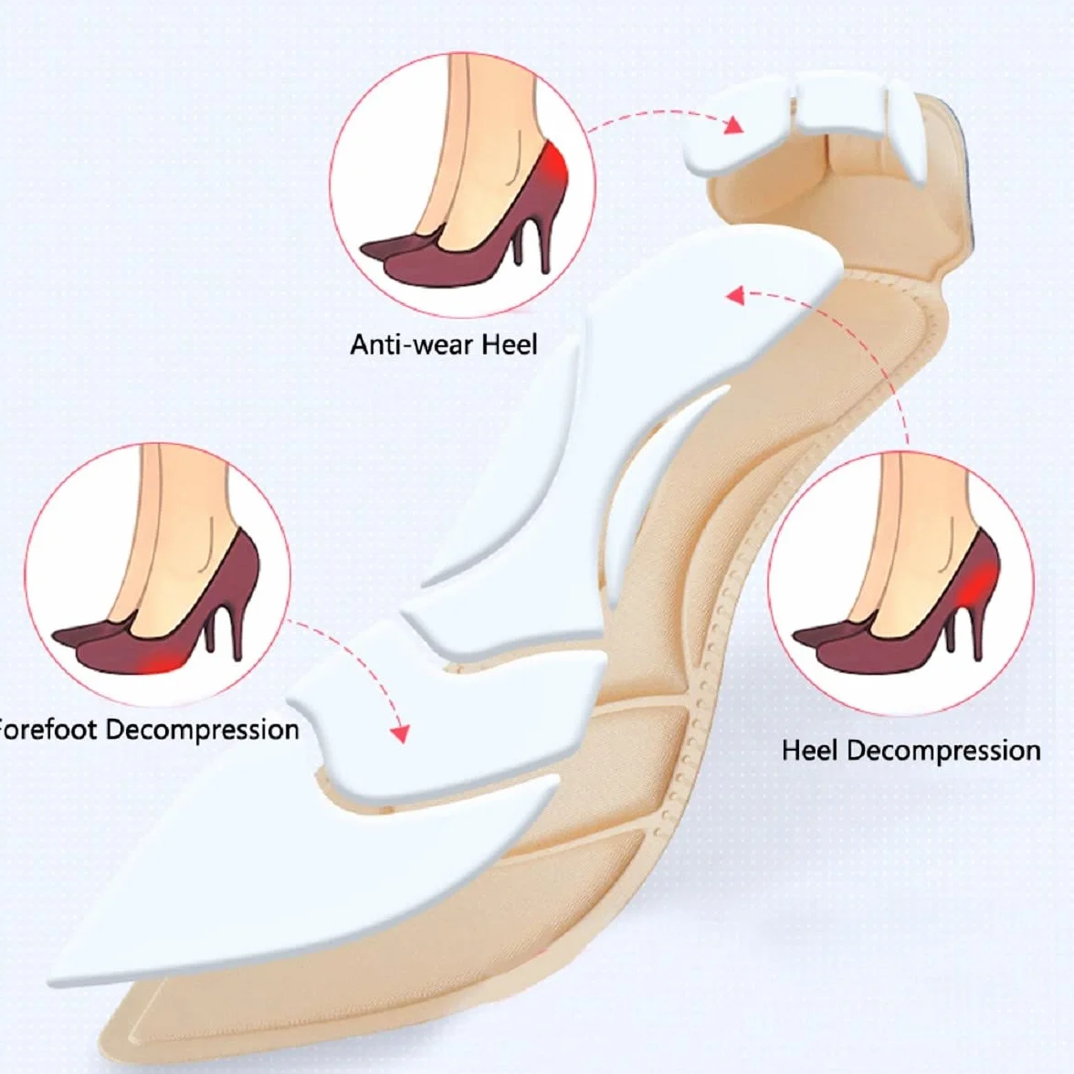 Plantillas Invisibles Viscoelásticas para Tacones Mujer con Protector de Talón Autoadhesivas Antirozaduras Beige
