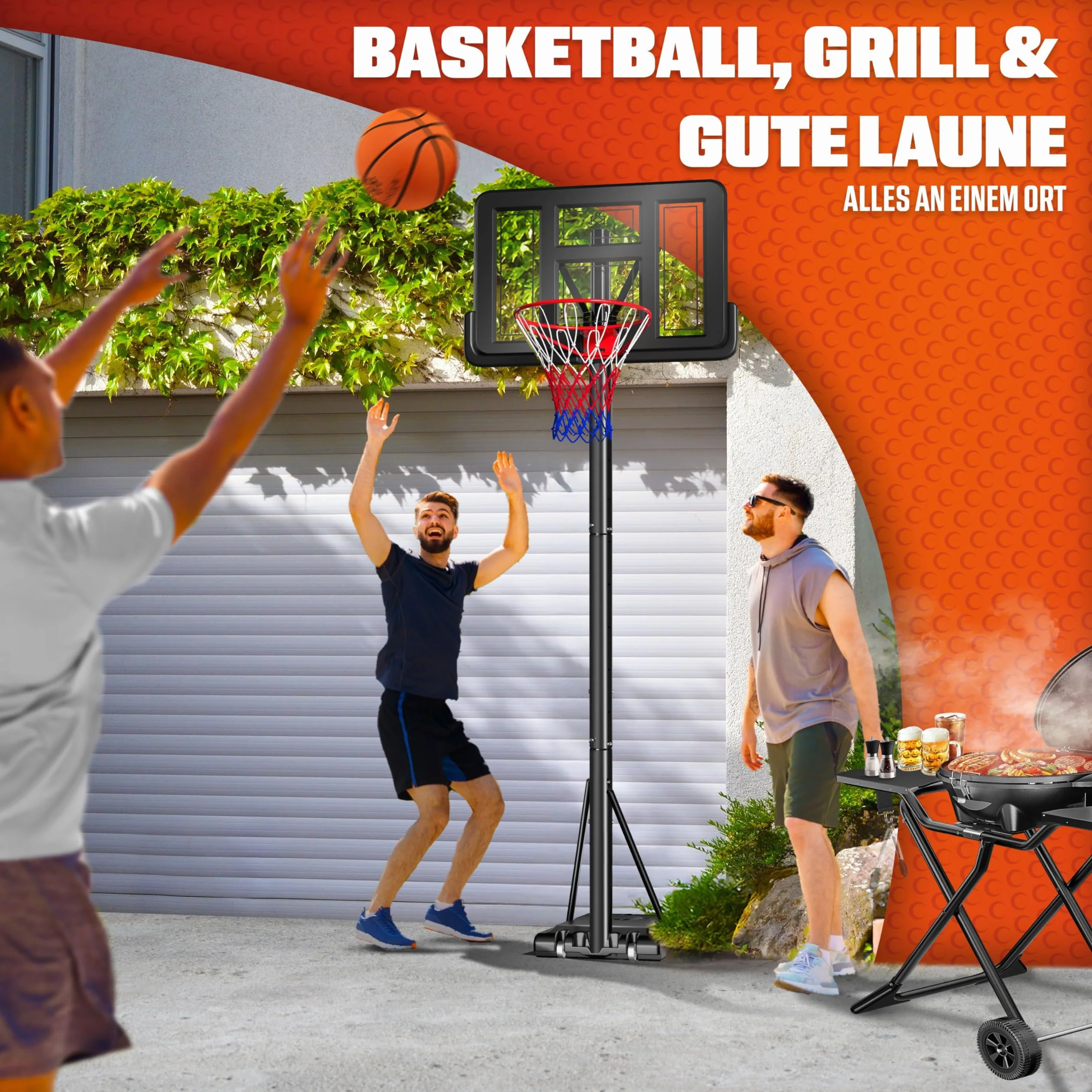 KESSER Canasta de Baloncesto Premium 230-305 cm Altura Regulable Base Ruedas Balón Inflador