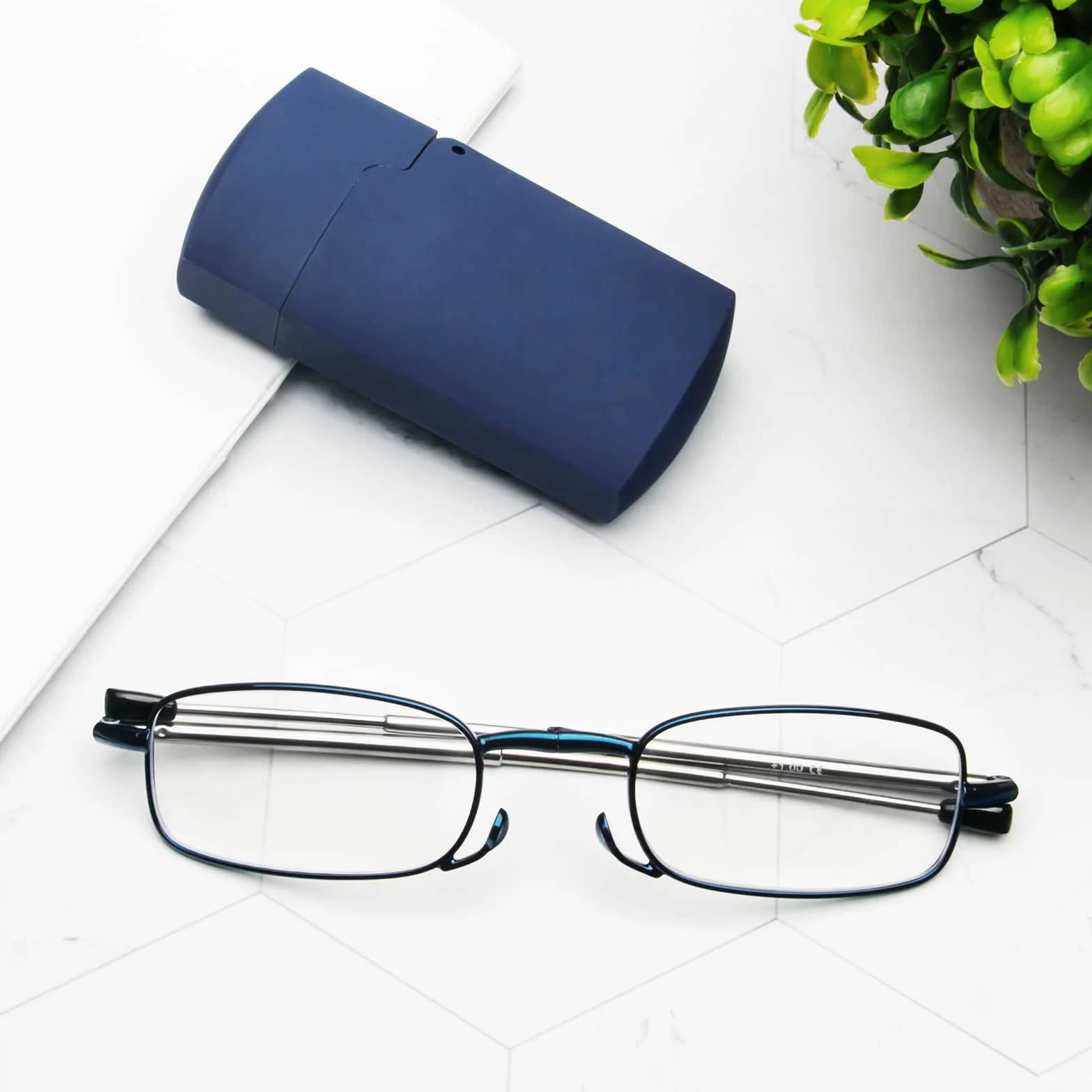 Gafas de Lectura Plegables con Filtro de Luz Azul Varillas Telescópicas Estuche Portátil Azul +2.0