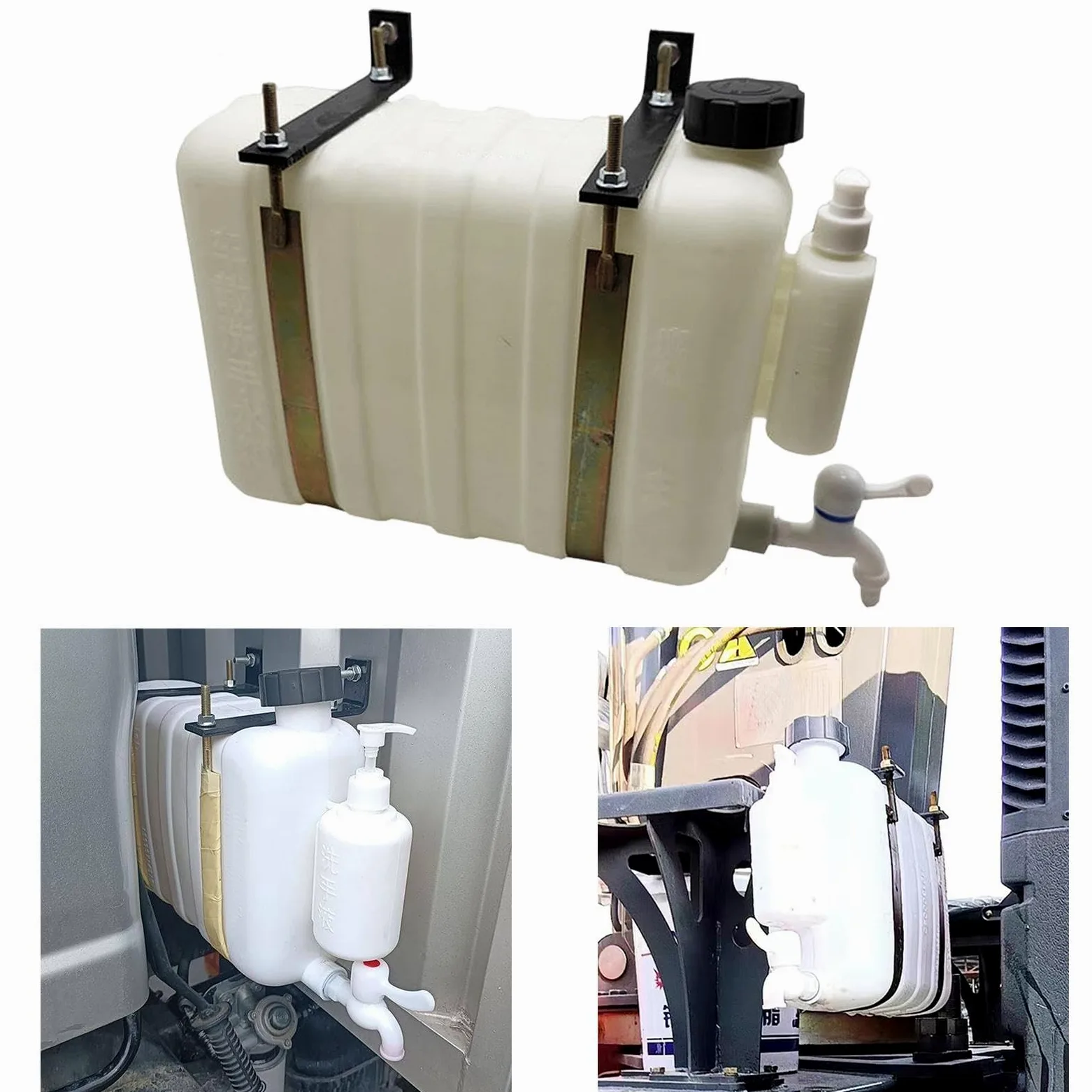 Tanque de Agua con Soporte para Vehículos Grifo Incorporado Y Dispensador de Jabón Diseño Colgante Portátil Resistente Adecuado para Camiones, Longitud 47 Cm