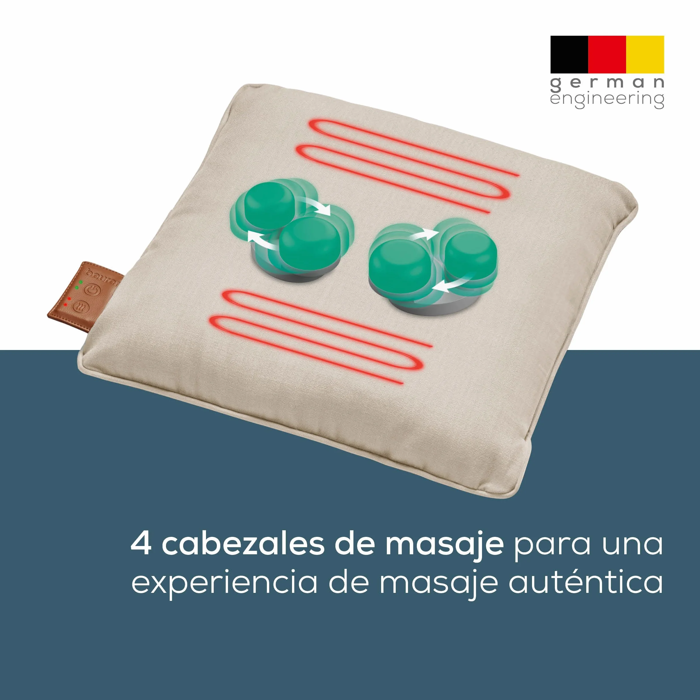 Beurer MG 139 Cojín de masaje Shiatsu inalámbrico con calor, 40 x 40 cm, beige