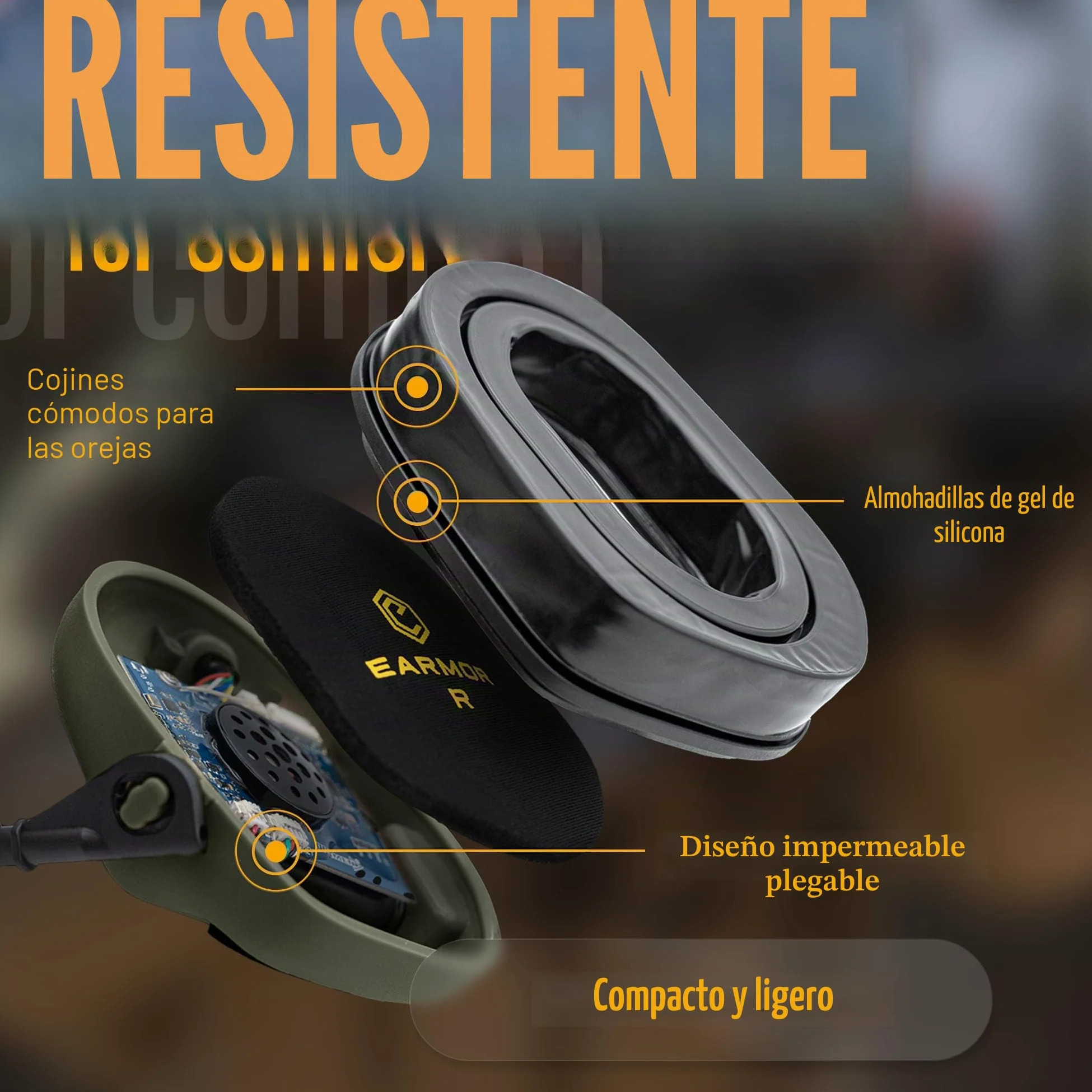 EARMOR M32 PLUS Auriculares tácticos para caza y tiro con micrófono amplificación sonido conector Nato TP120 verde